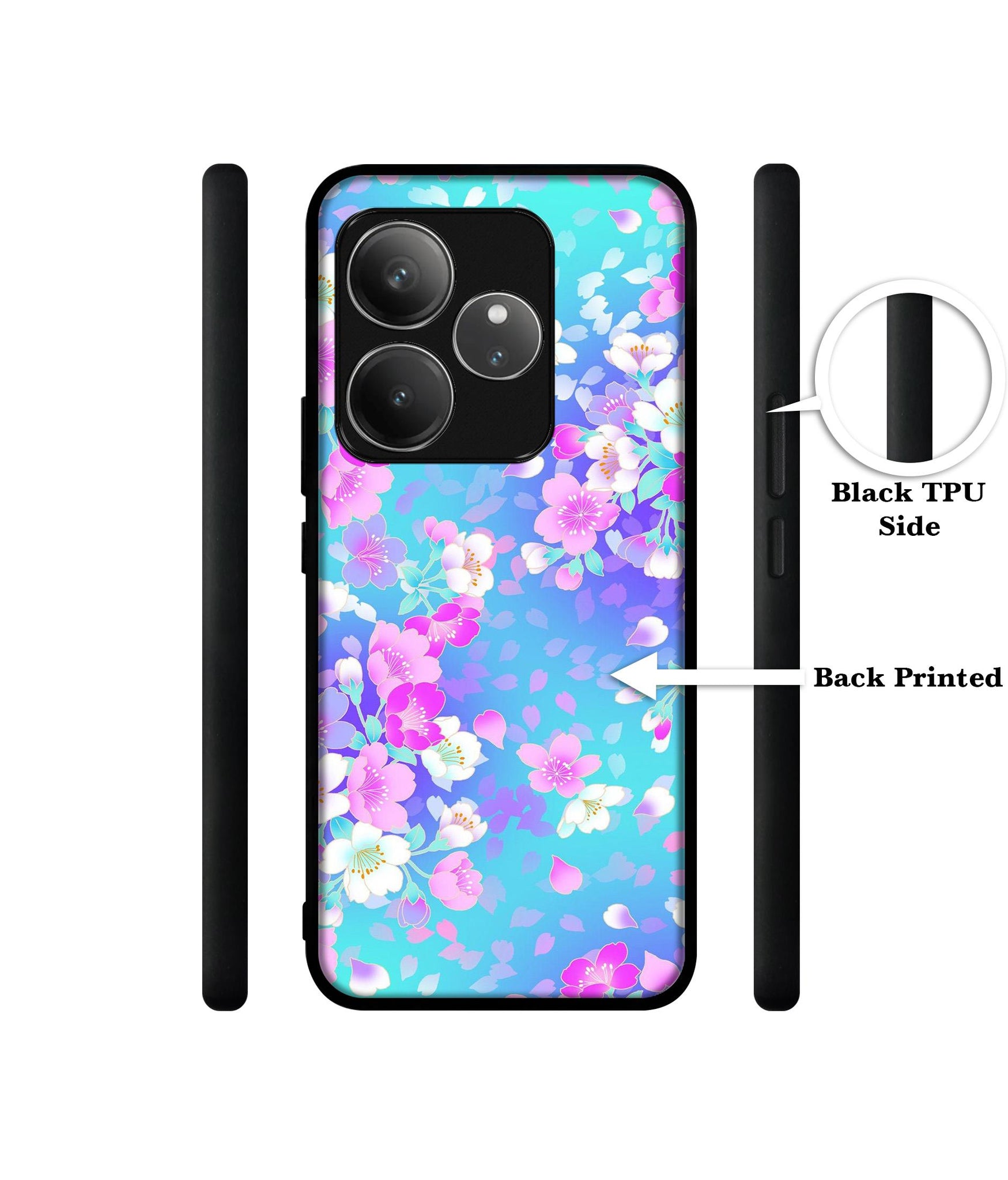 Floral Blue Pattern Design Designer 2D Printed Back Case Cover for Realme GT 6 5G / GT 6T 5G