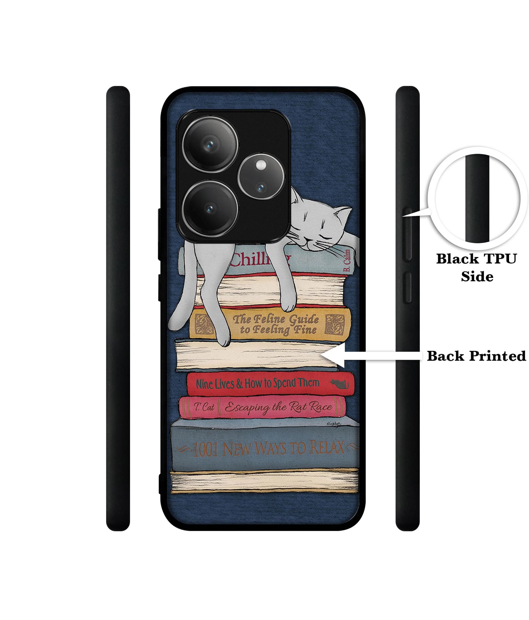 Cat Sleeping On The Books Design Designer 2D Printed Back Case Cover for Realme GT 6 5G / GT 6T 5G