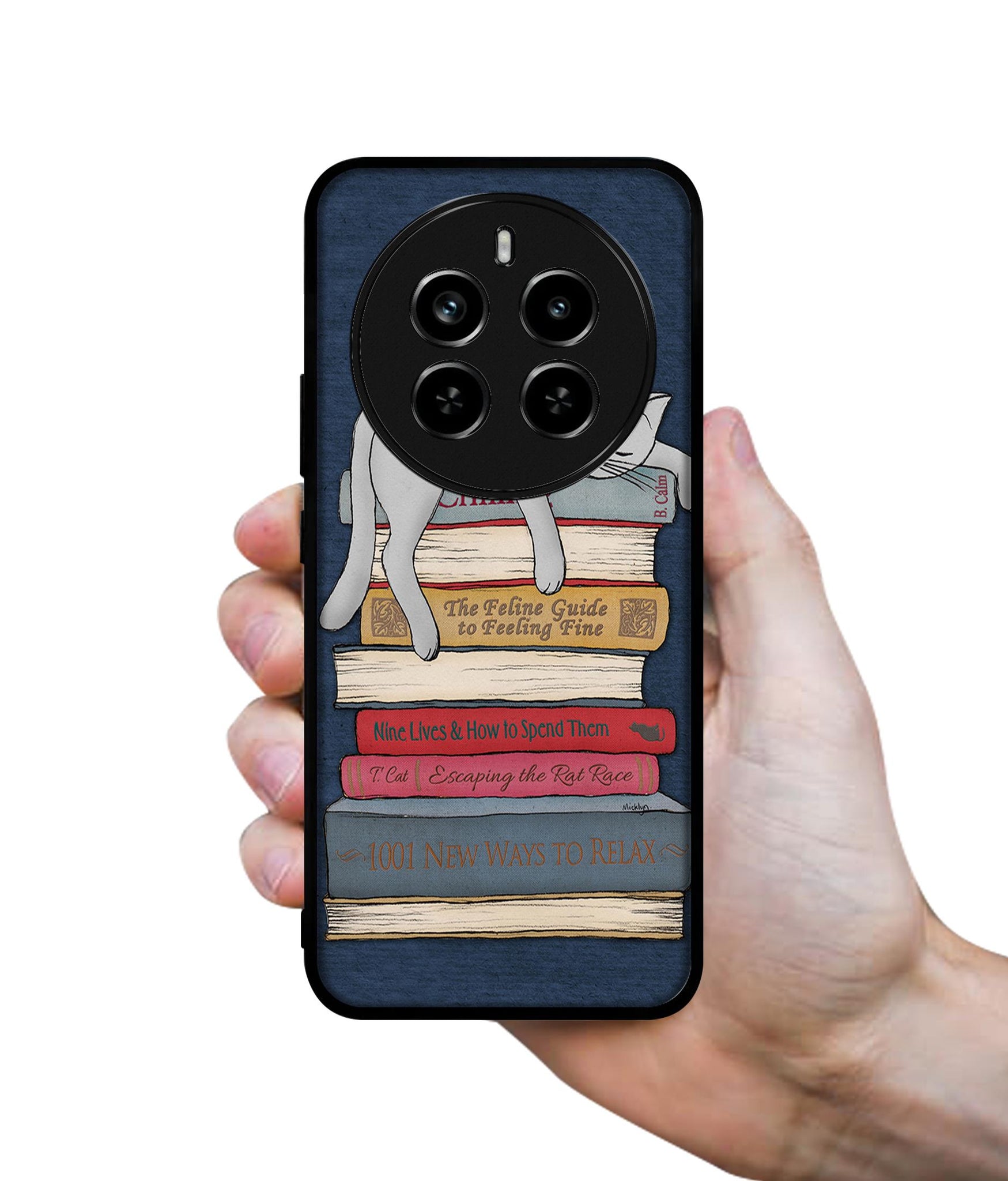 Cat Sleeping On The Books Design Designer 2D Printed Back Case Cover for Realme P1 Pro 5G / 12 Pro 5G / 12 Pro Plus 5G