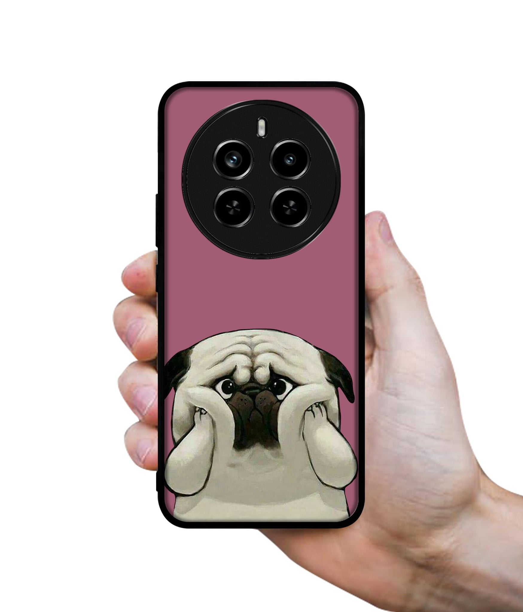 Cute Pug Holding Big Cheeks Design Designer 2D Printed Back Case Cover for Realme P1 Pro 5G / 12 Pro 5G / 12 Pro Plus 5G