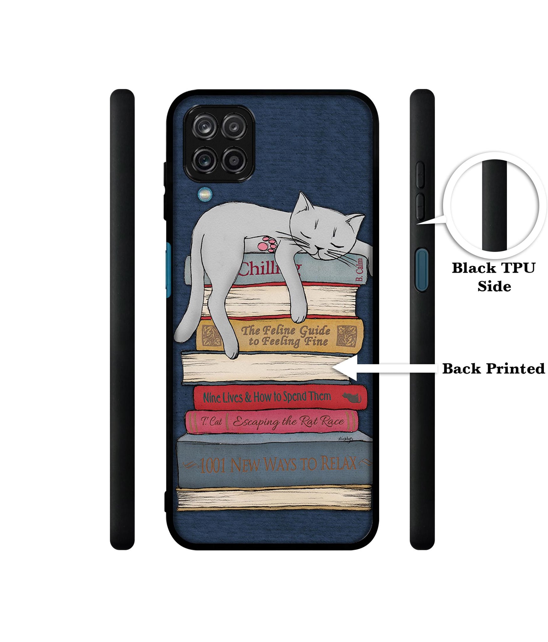 Cat Sleeping On The Books Design Designer 2D Printed Back Case Cover for Samsung Galaxy M12 4G / A12 4G / F12 4G