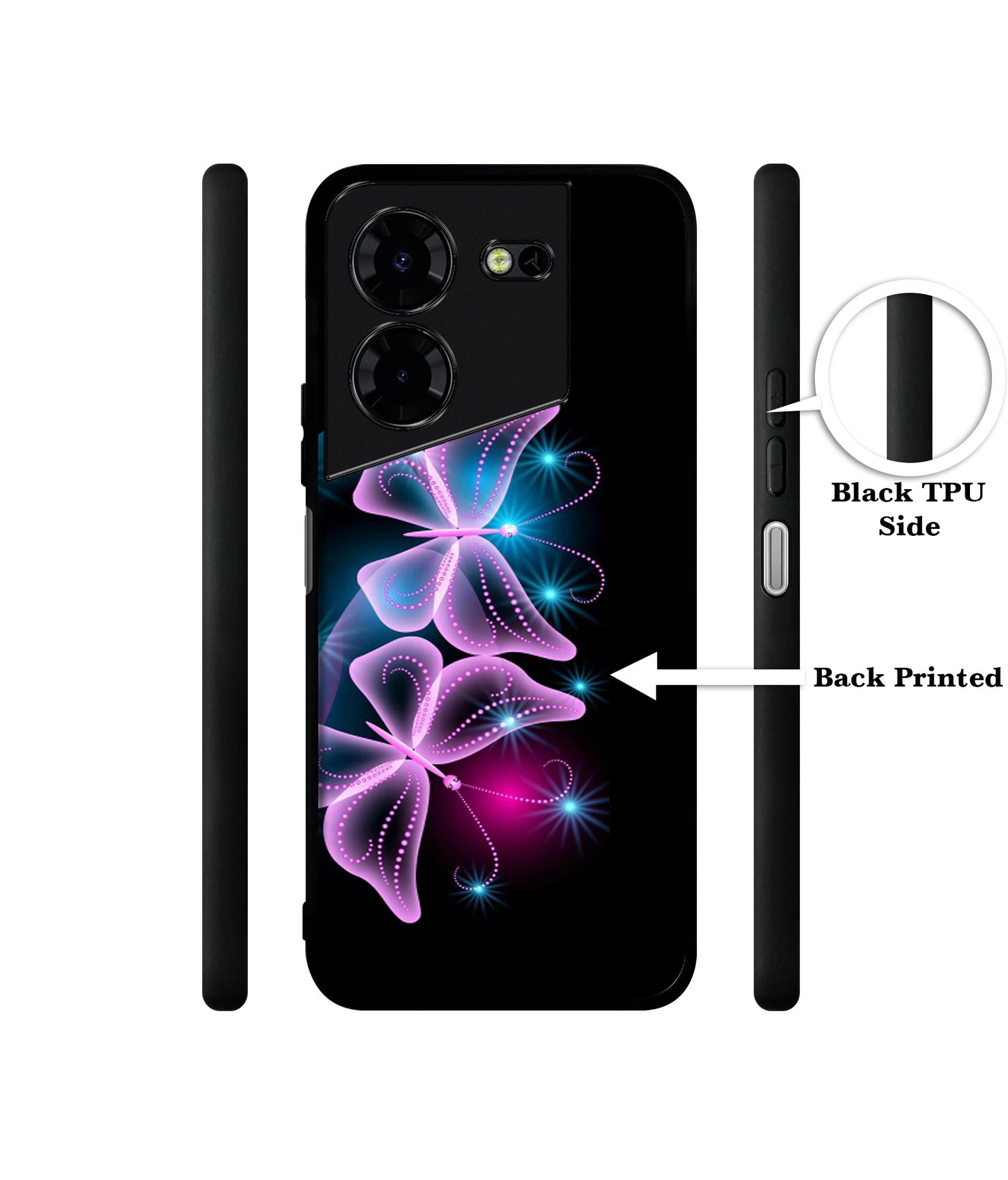 Butterflies Neon Light Design Designer 2D Printed Back Case Cover for Tecno Pova 5 4G / Pova 5 Pro 5G