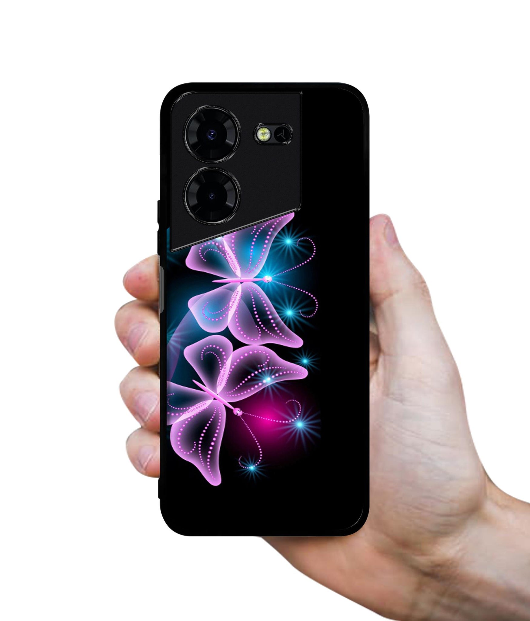 Butterflies Neon Light Design Designer 2D Printed Back Case Cover for Tecno Pova 5 4G / Pova 5 Pro 5G