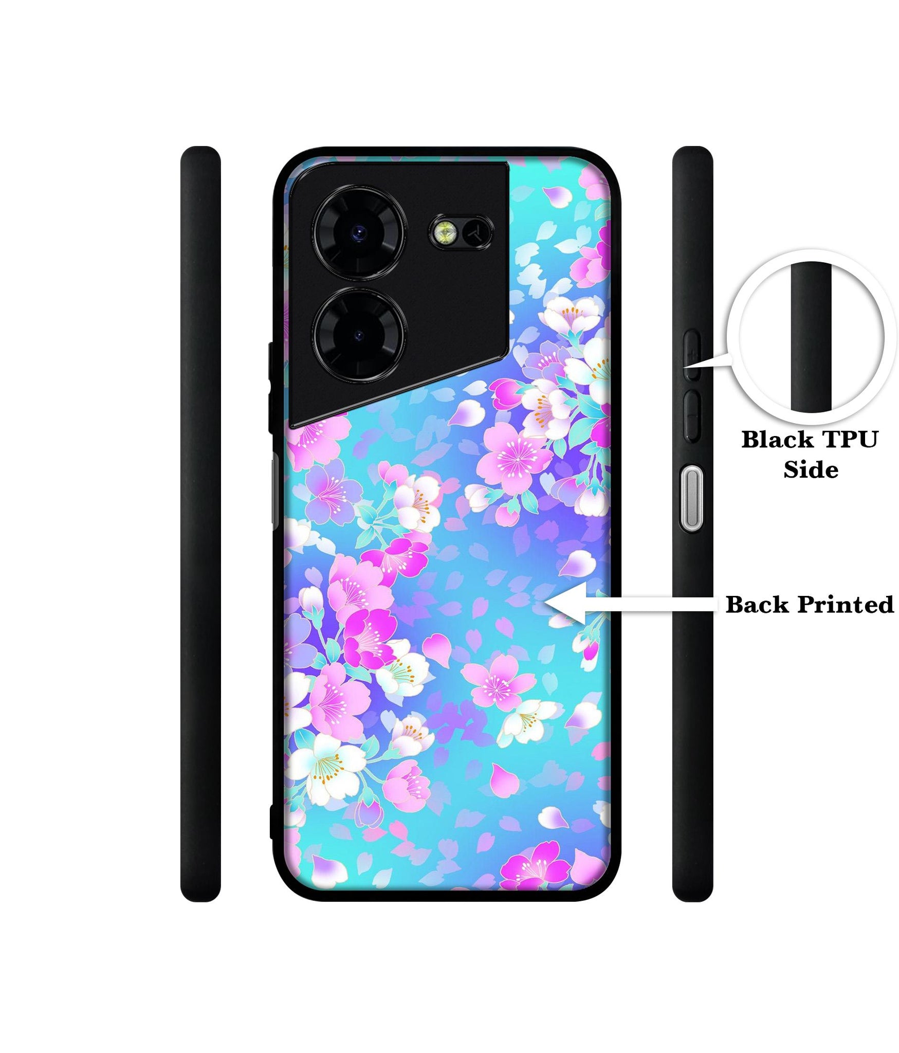 Floral Blue Pattern Design Designer 2D Printed Back Case Cover for Tecno Pova 5 4G / Pova 5 Pro 5G