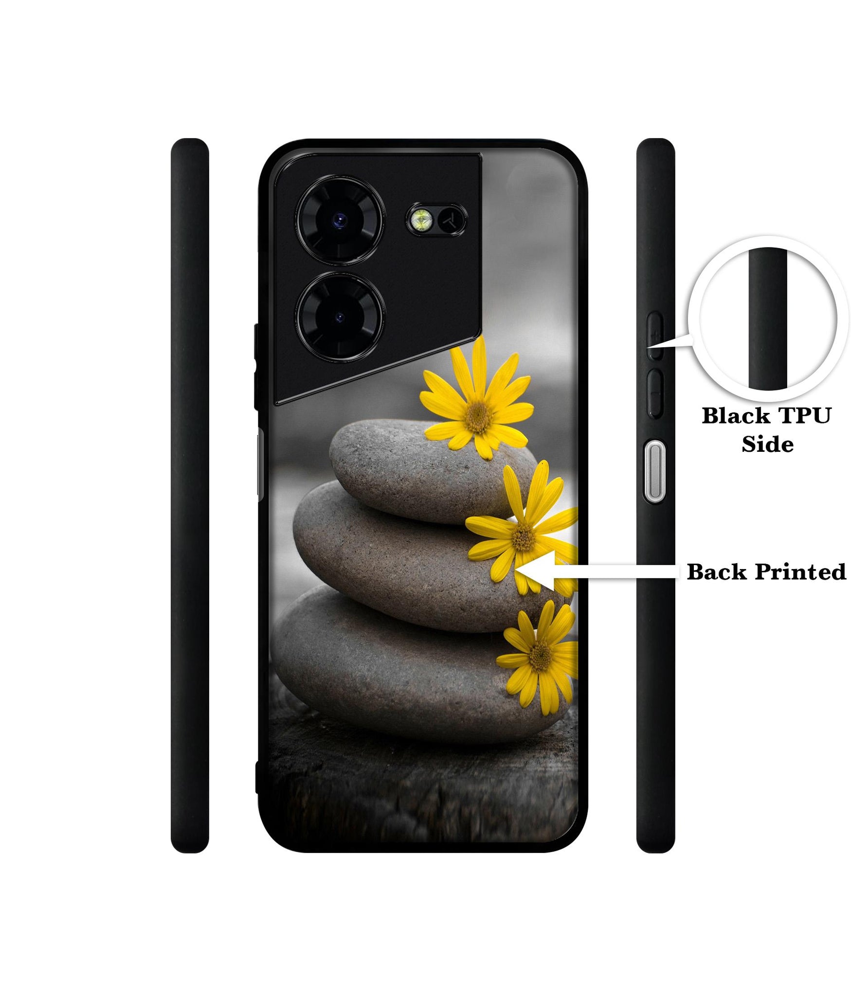 Stones And Flower Design Designer 2D Printed Back Case Cover for Tecno Pova 5 4G / Pova 5 Pro 5G