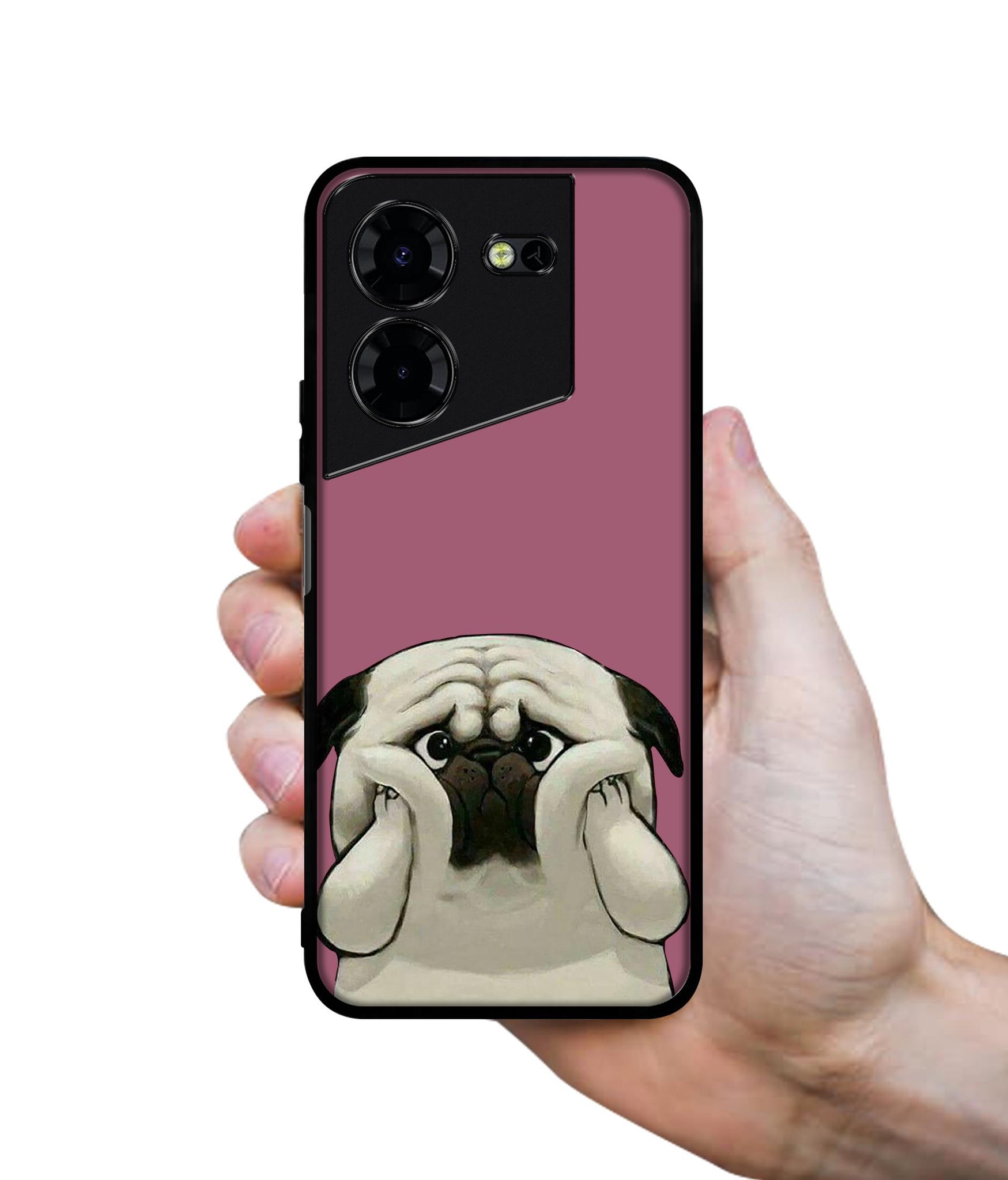 Cute Pug Holding Big Cheeks Design Designer 2D Printed Back Case Cover for Tecno Pova 5 4G / Pova 5 Pro 5G