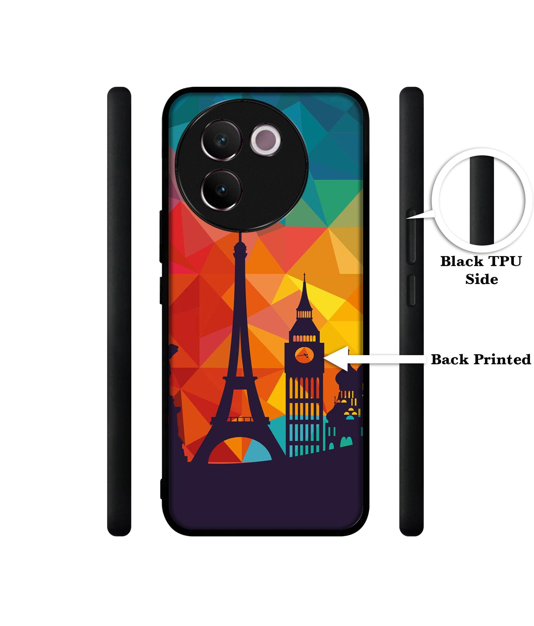 Colored Paris Design Designer 2D Printed Back Case Cover for Vivo V30e 5G