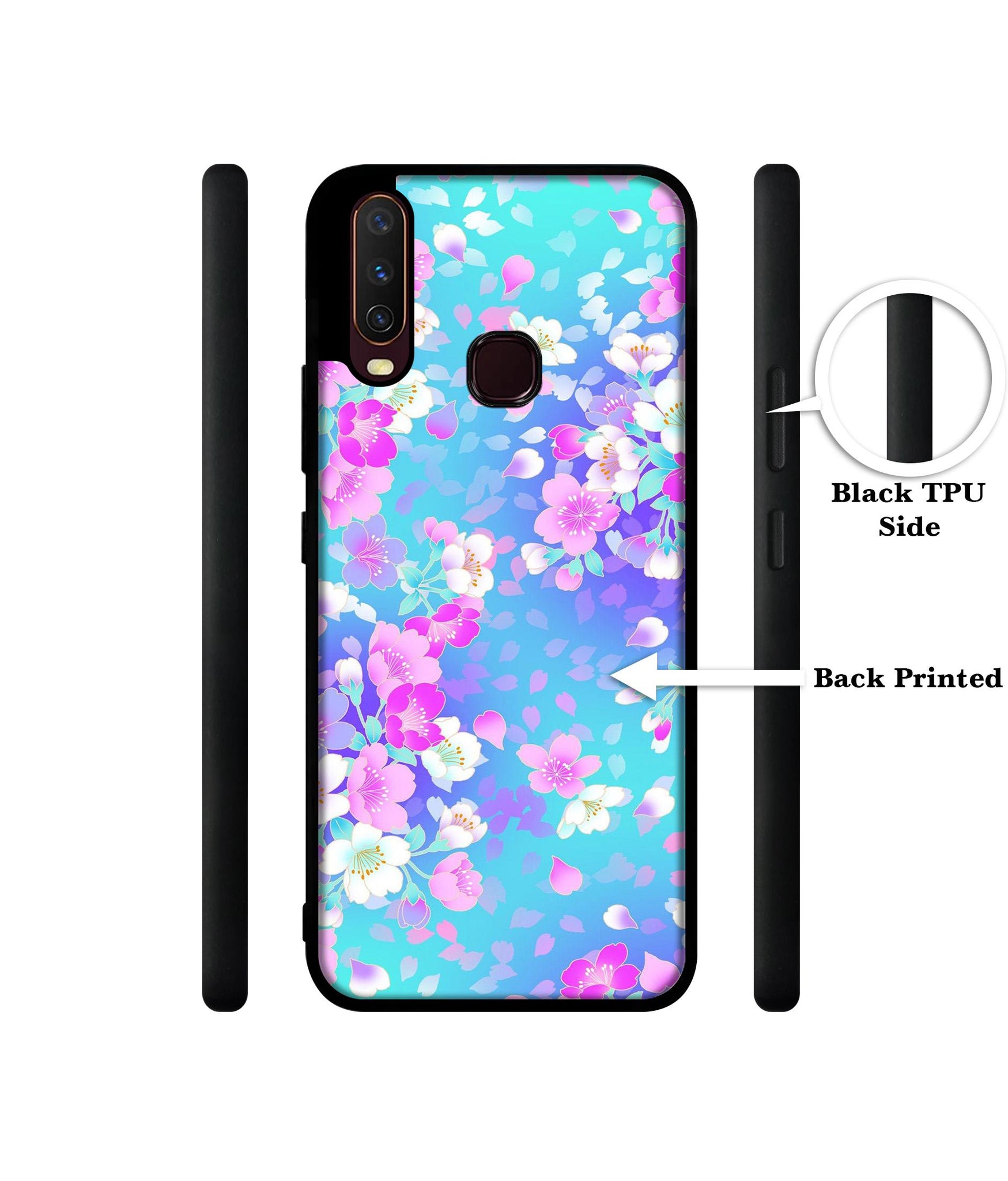 Floral Blue Pattern Design Designer 2D Printed Back Case Cover for Vivo Y17 / Y12 / Y15