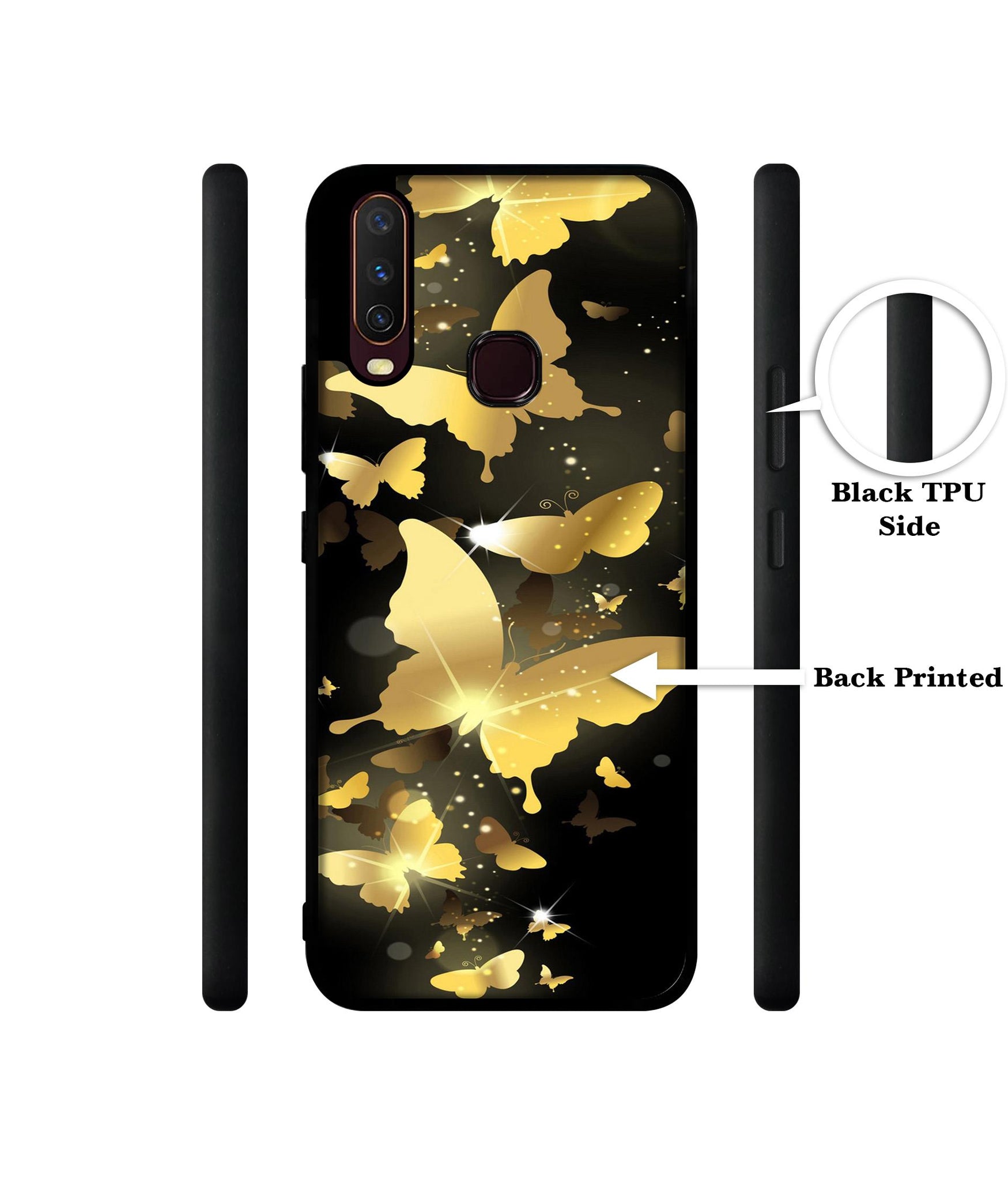 Golden Butterfly Pattern Design Designer 2D Printed Back Case Cover for Vivo Y17 / Y12 / Y15