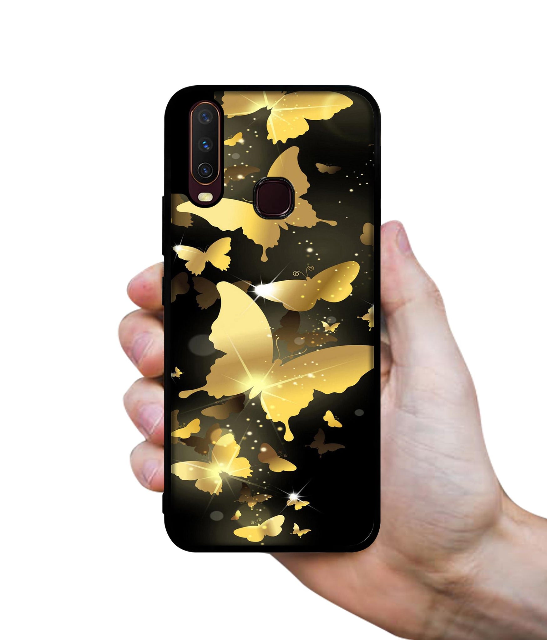 Golden Butterfly Pattern Design Designer 2D Printed Back Case Cover for Vivo Y17 / Y12 / Y15