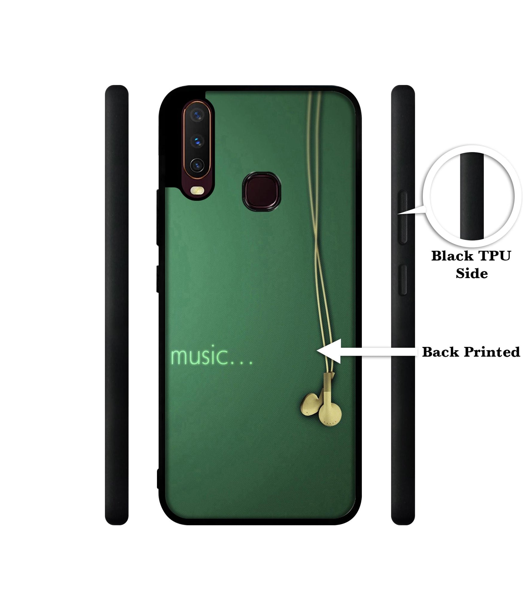 Headphone Music Design Designer 2D Printed Back Case Cover for Vivo Y17 / Y12 / Y15