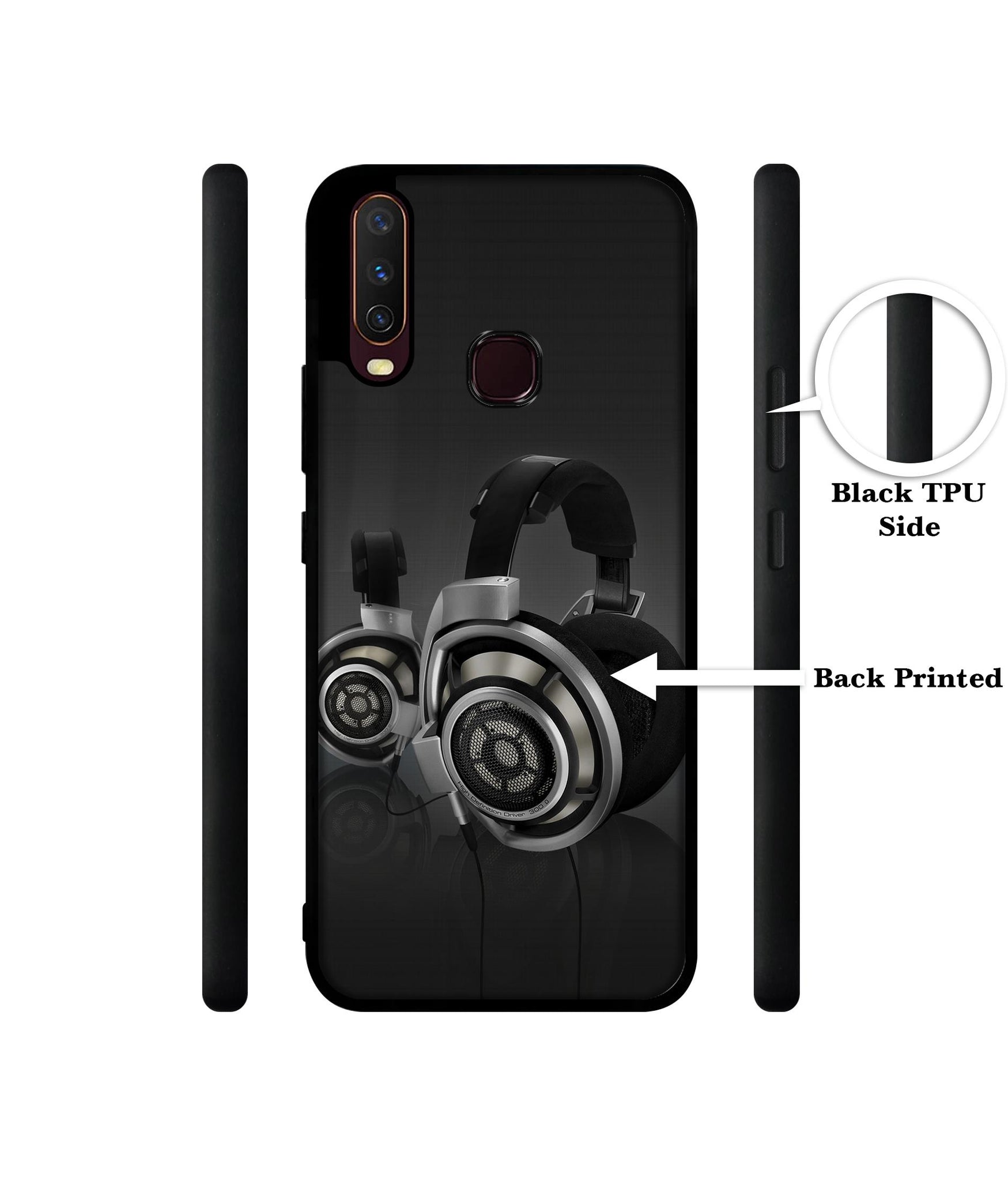 Head Phone Design Designer 2D Printed Back Case Cover for Vivo Y17 / Y12 / Y15