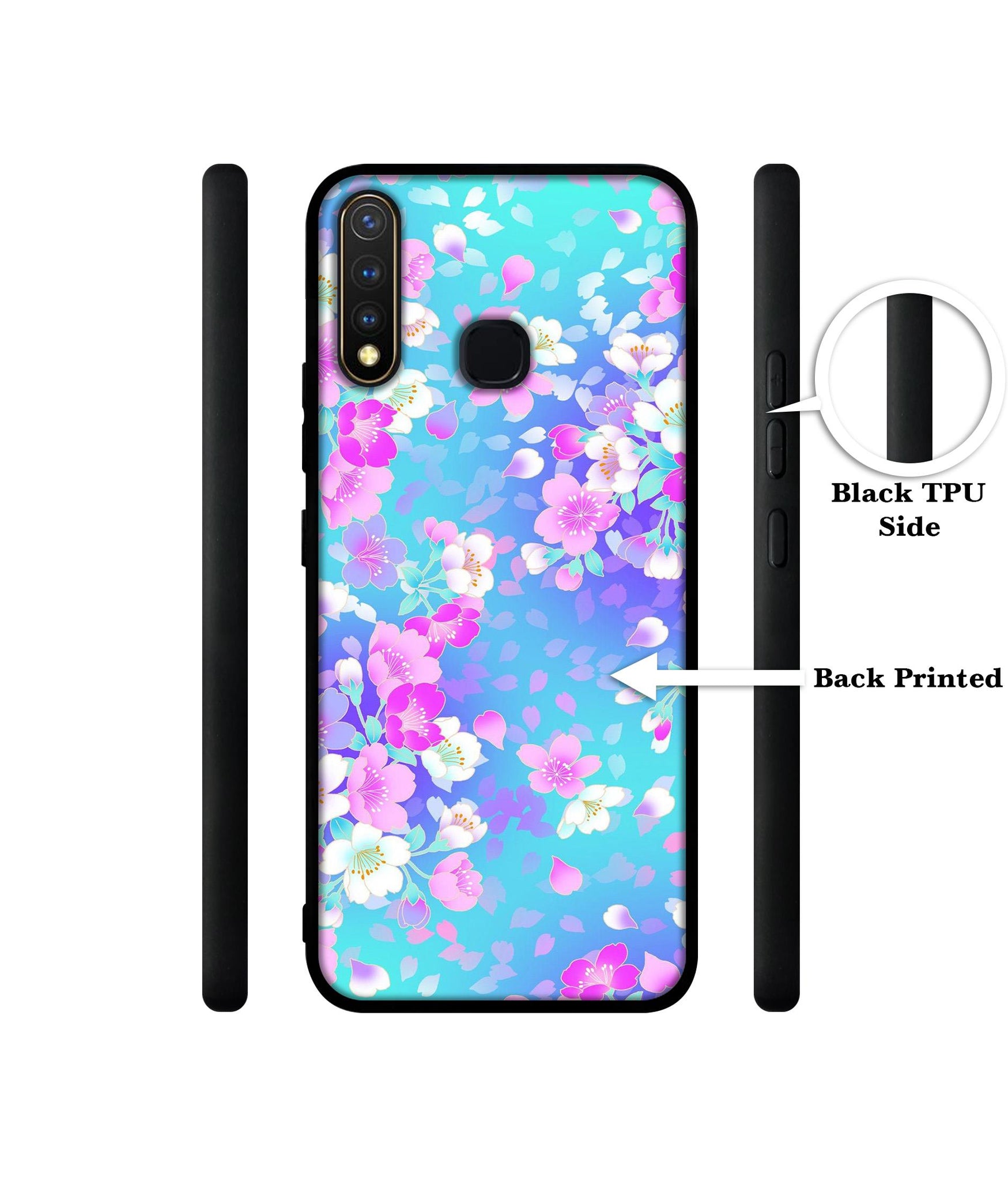 Floral Blue Pattern Design Designer 2D Printed Back Case Cover for Vivo Y19 4G / U3 4G / U20 4G