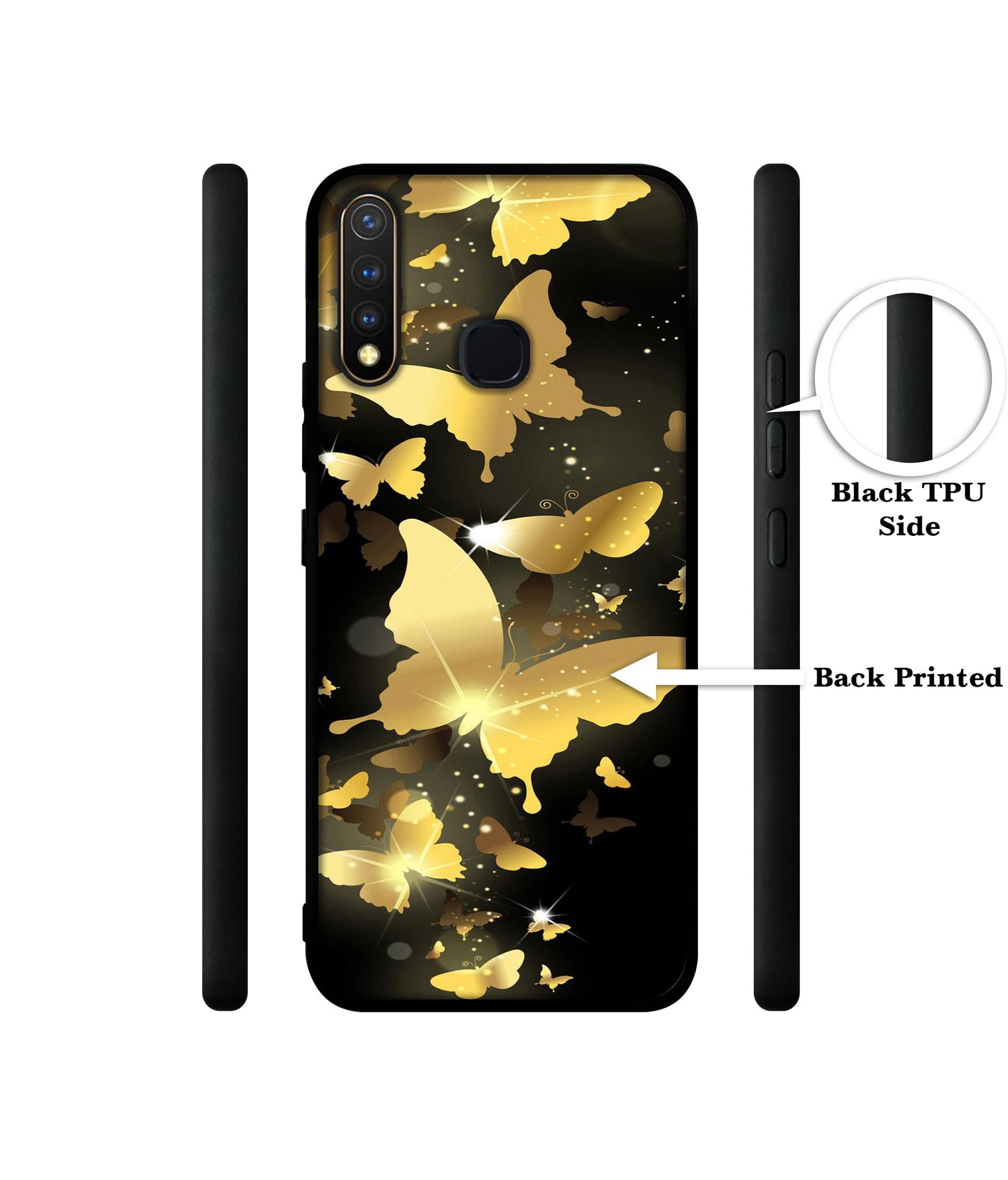 Golden Butterfly Pattern Design Designer 2D Printed Back Case Cover for Vivo Y19 4G / U3 4G / U20 4G