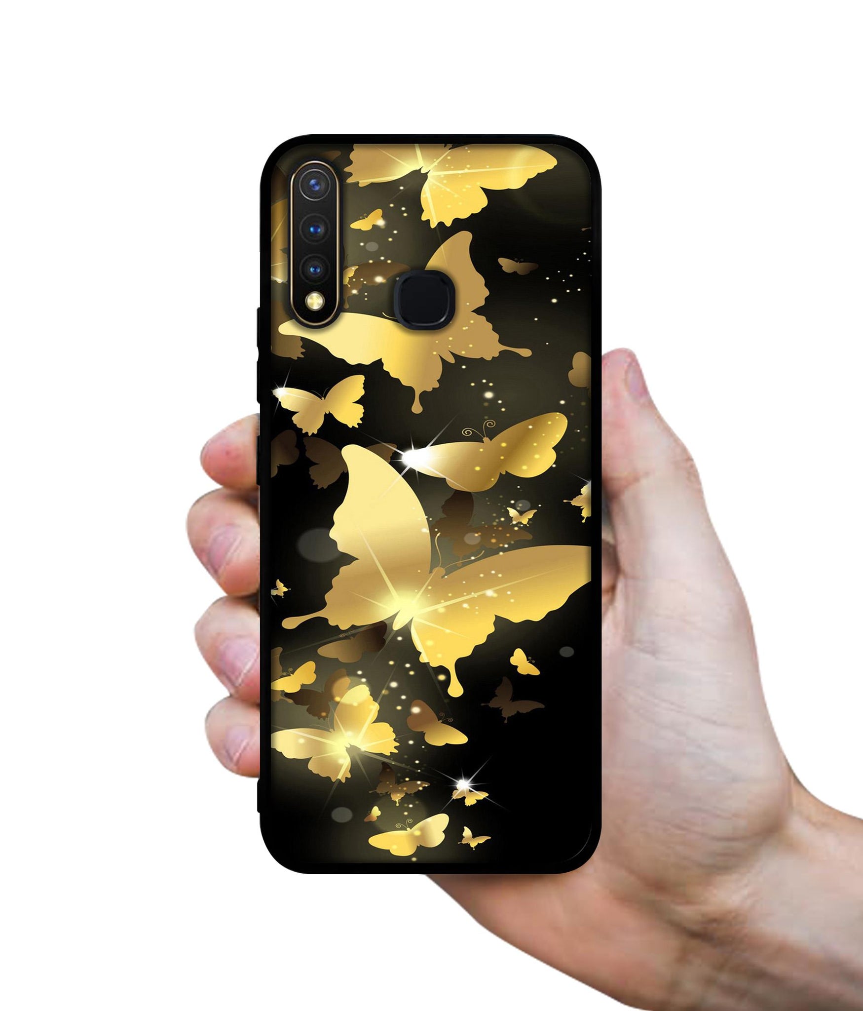 Golden Butterfly Pattern Design Designer 2D Printed Back Case Cover for Vivo Y19 4G / U3 4G / U20 4G