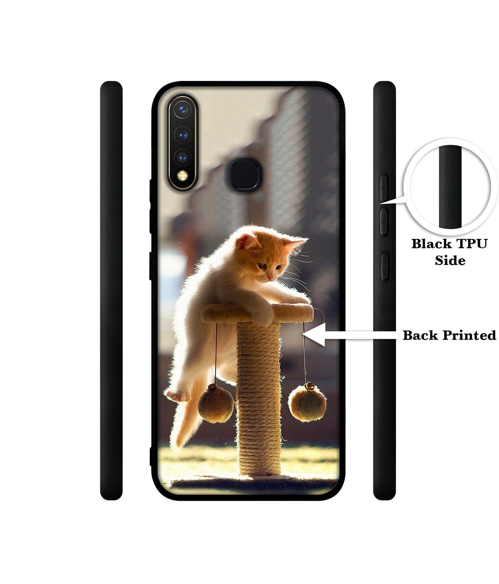 Cat Climbing Design Designer 2D Printed Back Case Cover for Vivo Y19 4G / U3 4G / U20 4G