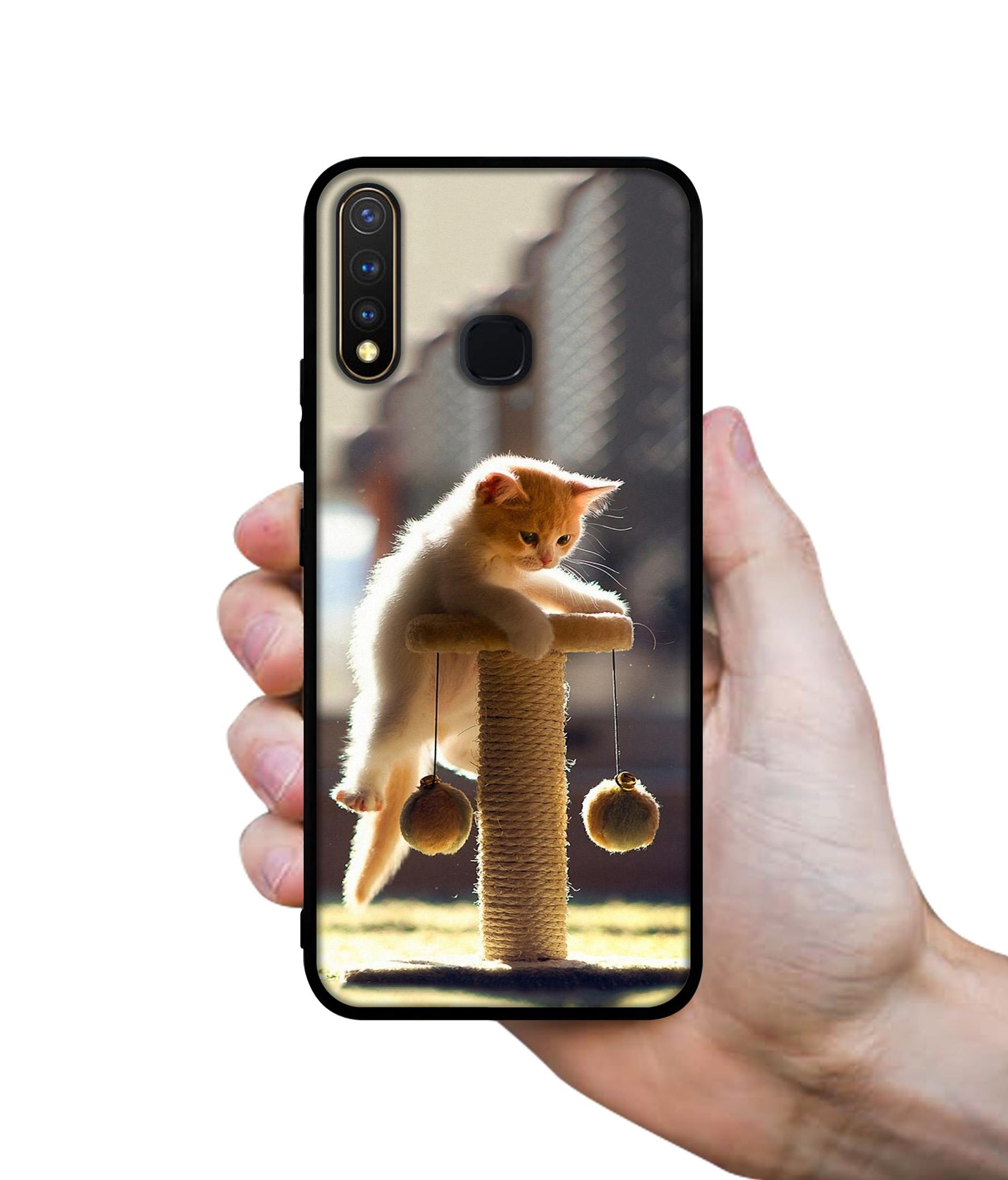 Cat Climbing Design Designer 2D Printed Back Case Cover for Vivo Y19 4G / U3 4G / U20 4G