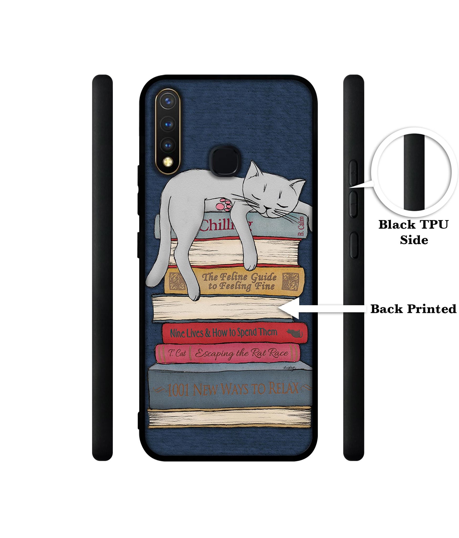Cat Sleeping On The Books Design Designer 2D Printed Back Case Cover for Vivo Y19 4G / U3 4G / U20 4G