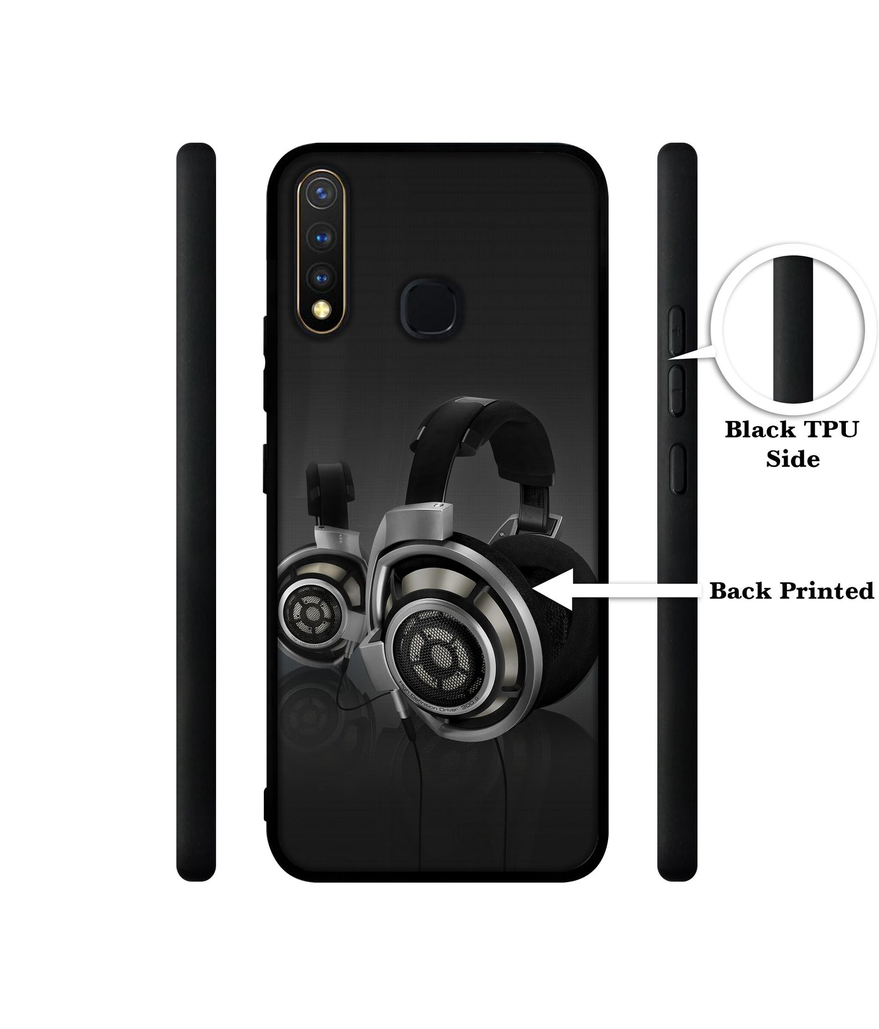 Head Phone Design Designer 2D Printed Back Case Cover for Vivo Y19 4G / U3 4G / U20 4G