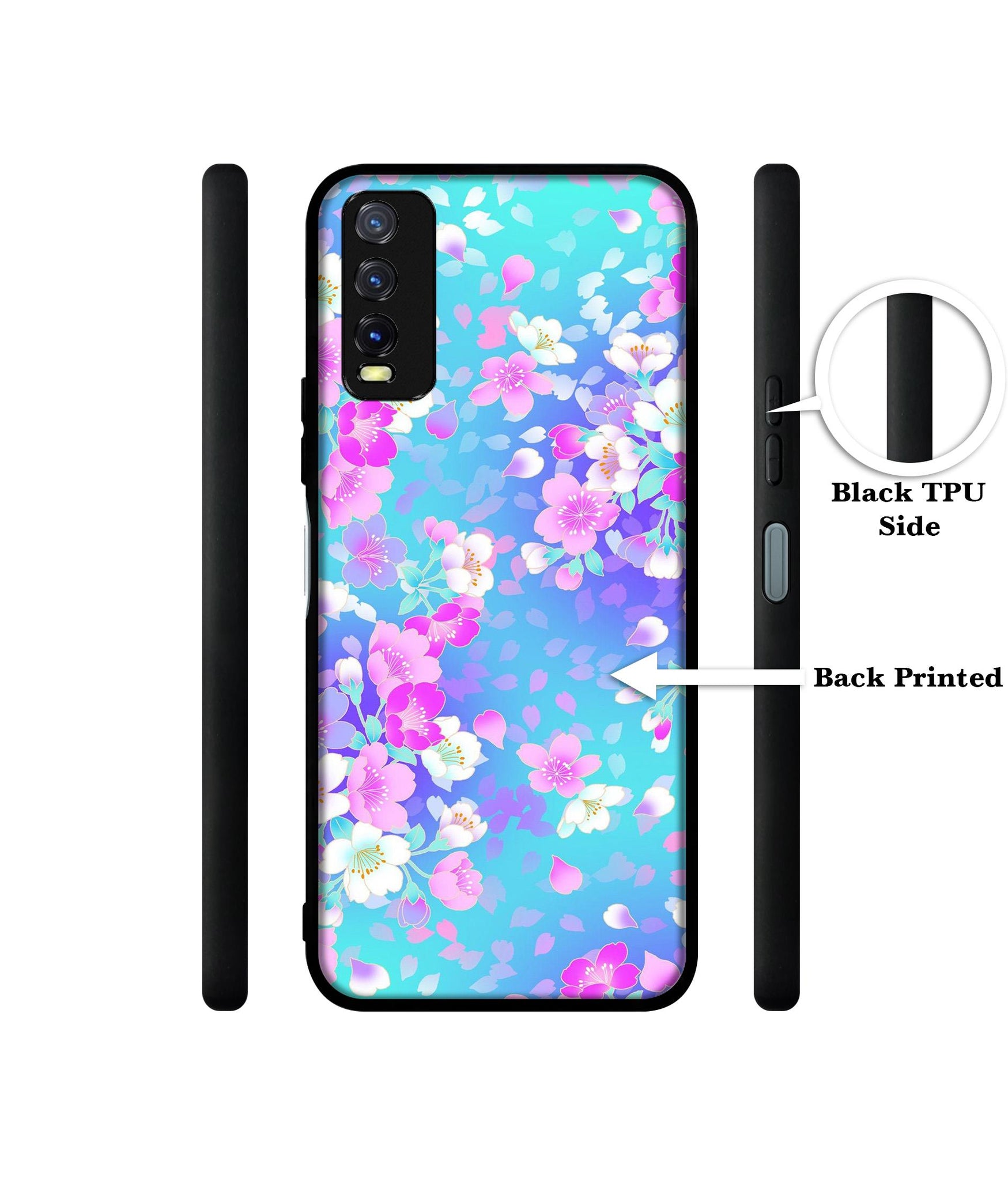 Floral Blue Pattern Design Designer 2D Printed Back Case Cover for Vivo Y20 4G / Y20A / Y20S / Y20G / Y20i / Y20T