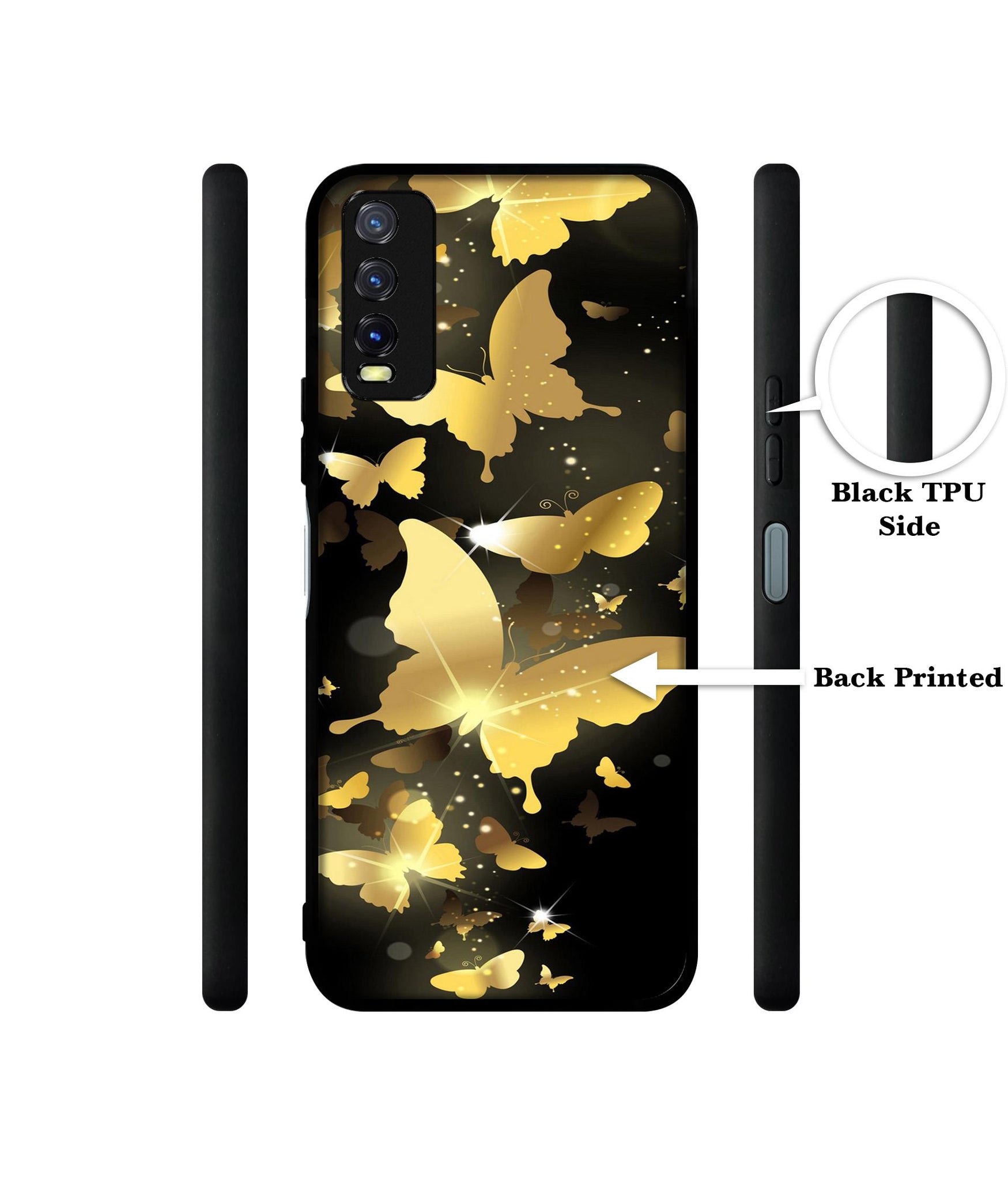 Golden Butterfly Pattern Design Designer 2D Printed Back Case Cover for Vivo Y20 4G / Y20A / Y20S / Y20G / Y20i / Y20T