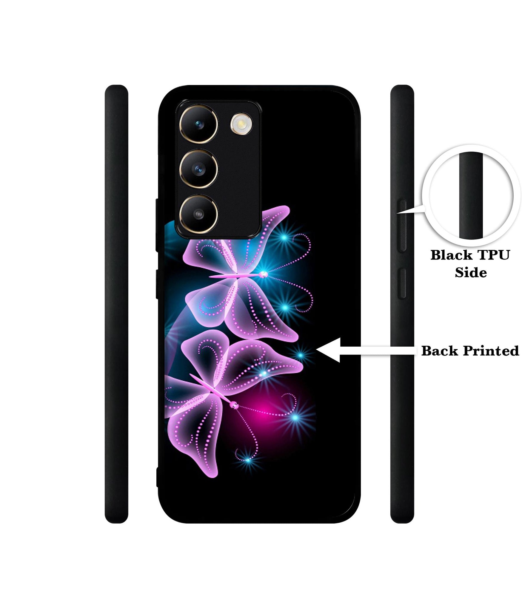 Butterflies Neon Light Design Designer 2D Printed Back Case Cover for Vivo Y200e 5G / T3 5G