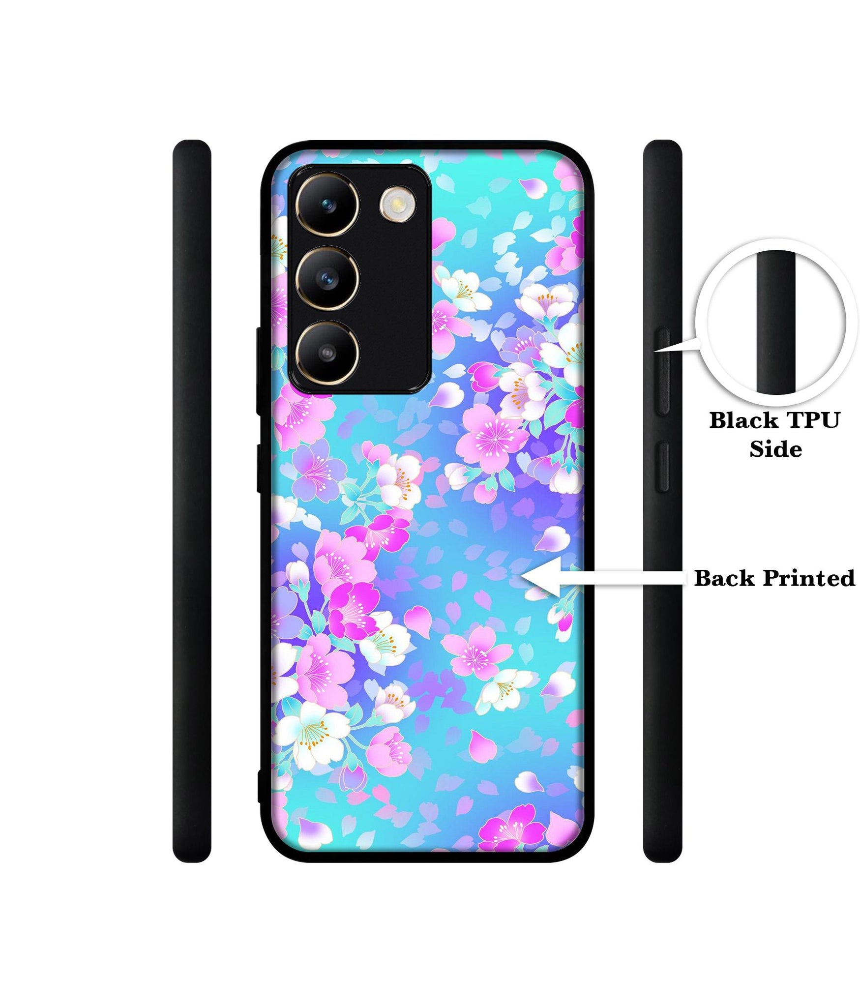 Floral Blue Pattern Design Designer 2D Printed Back Case Cover for Vivo Y200e 5G / T3 5G