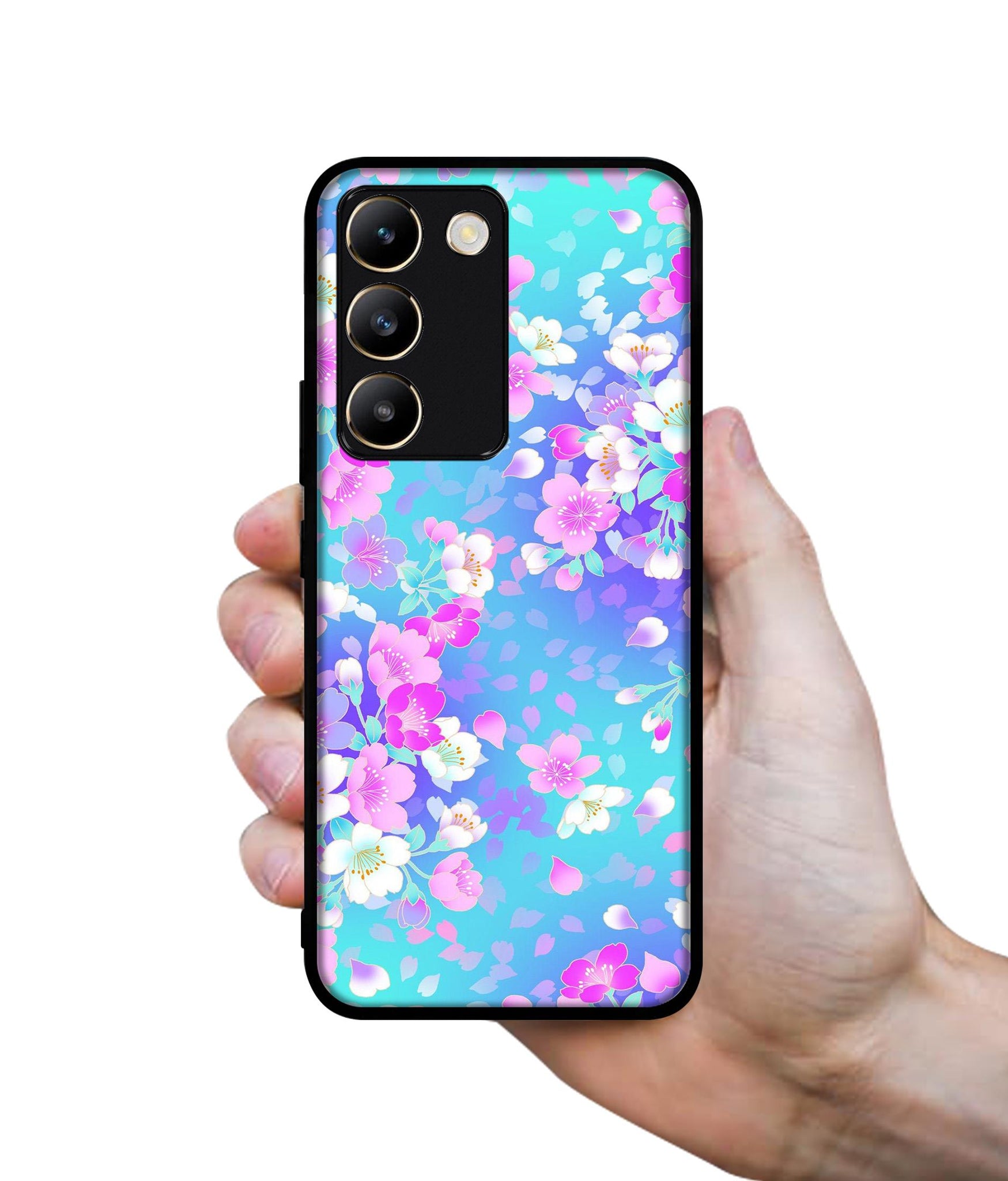 Floral Blue Pattern Design Designer 2D Printed Back Case Cover for Vivo Y200e 5G / T3 5G