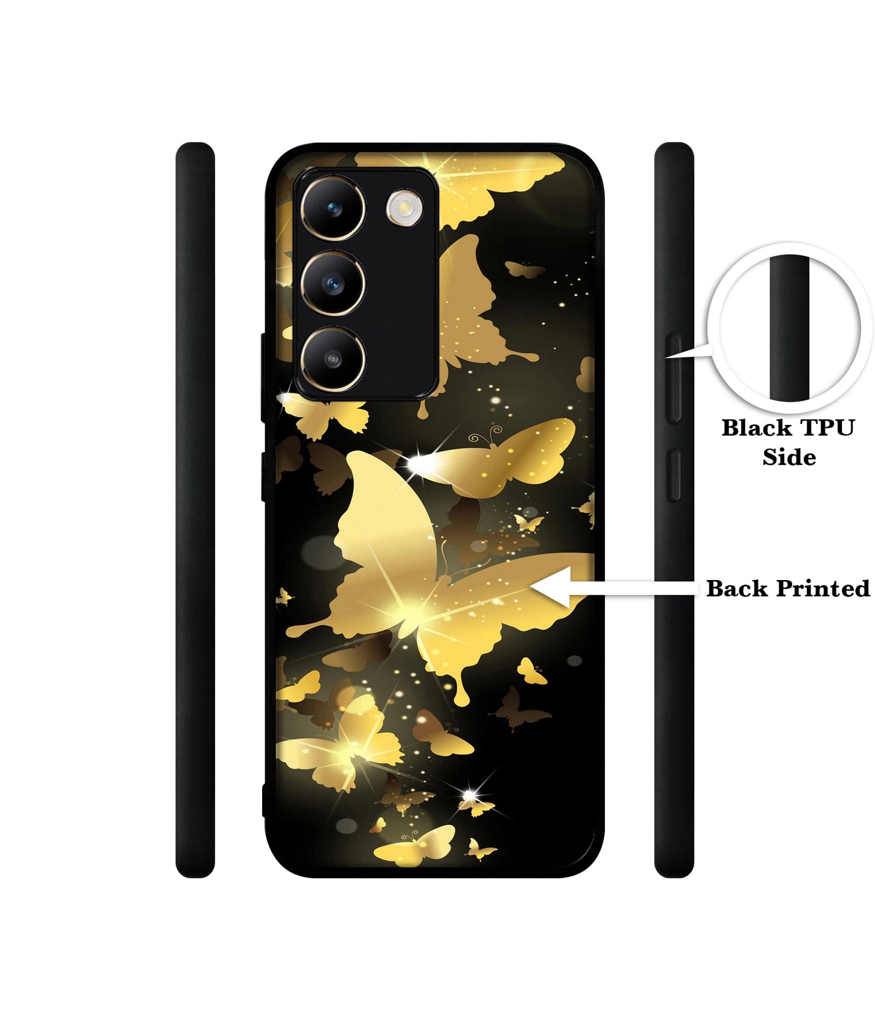Golden Butterfly Pattern Design Designer 2D Printed Back Case Cover for Vivo Y200e 5G / T3 5G