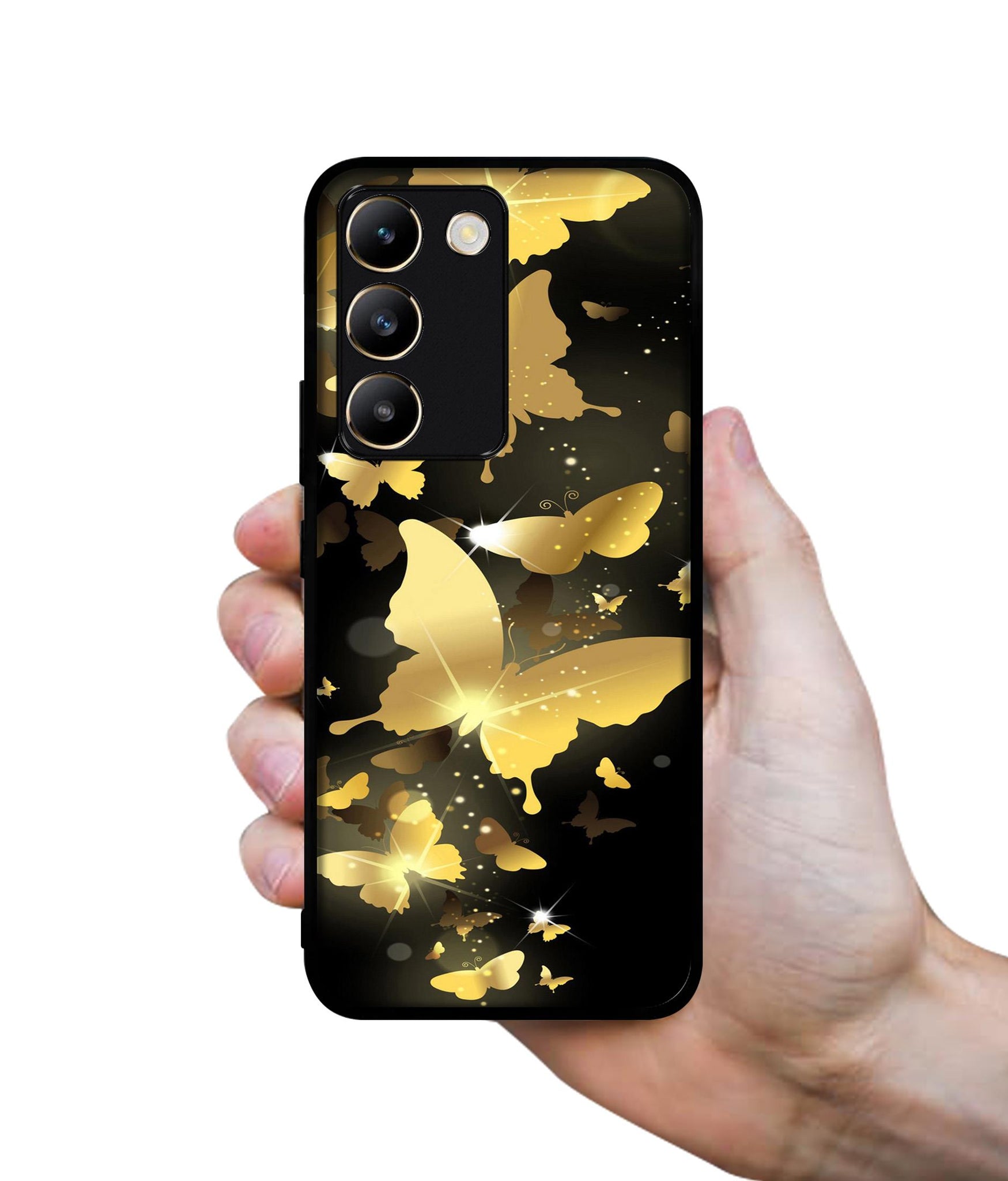 Golden Butterfly Pattern Design Designer 2D Printed Back Case Cover for Vivo Y200e 5G / T3 5G
