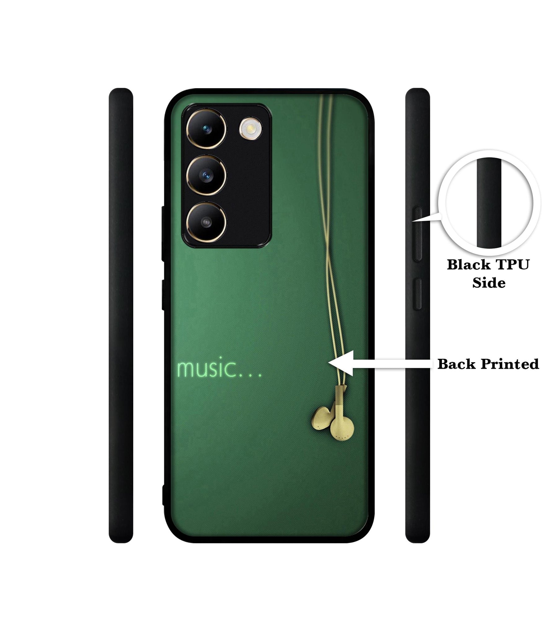 Headphone Music Design Designer 2D Printed Back Case Cover for Vivo Y200e 5G / T3 5G