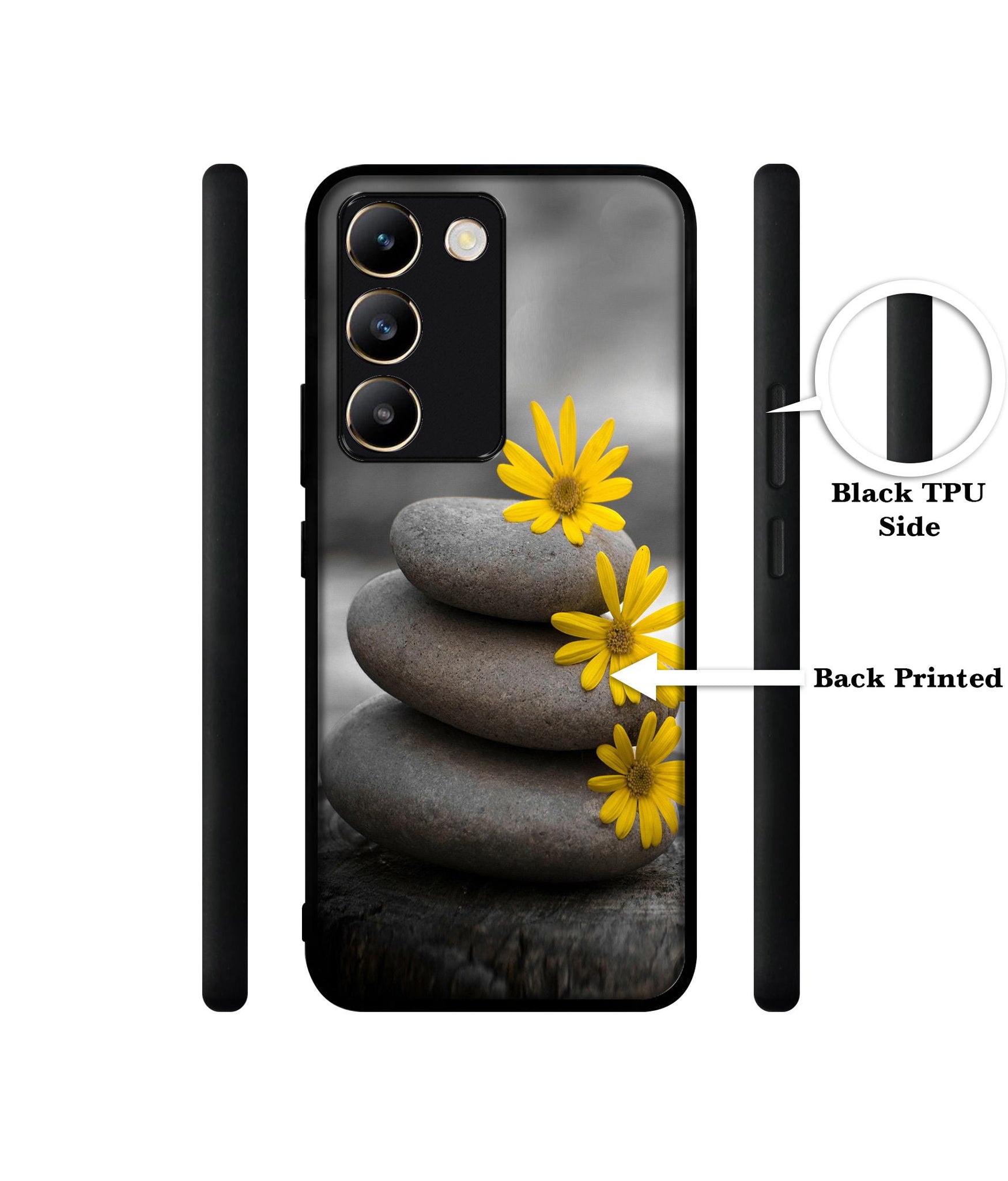 Stones And Flower Design Designer 2D Printed Back Case Cover for Vivo Y200e 5G / T3 5G