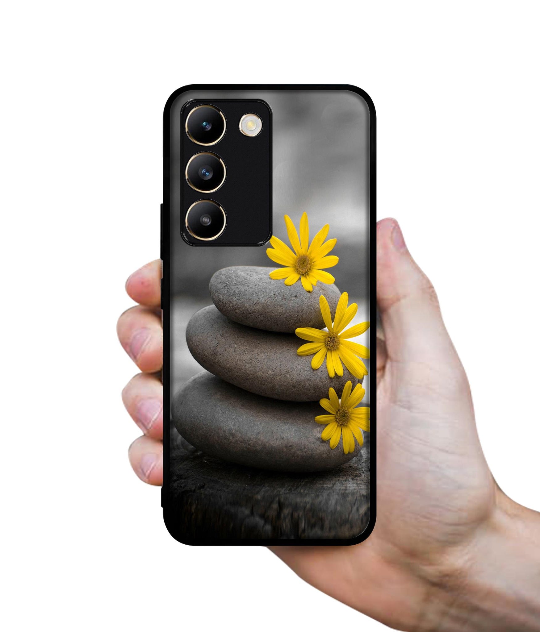 Stones And Flower Design Designer 2D Printed Back Case Cover for Vivo Y200e 5G / T3 5G