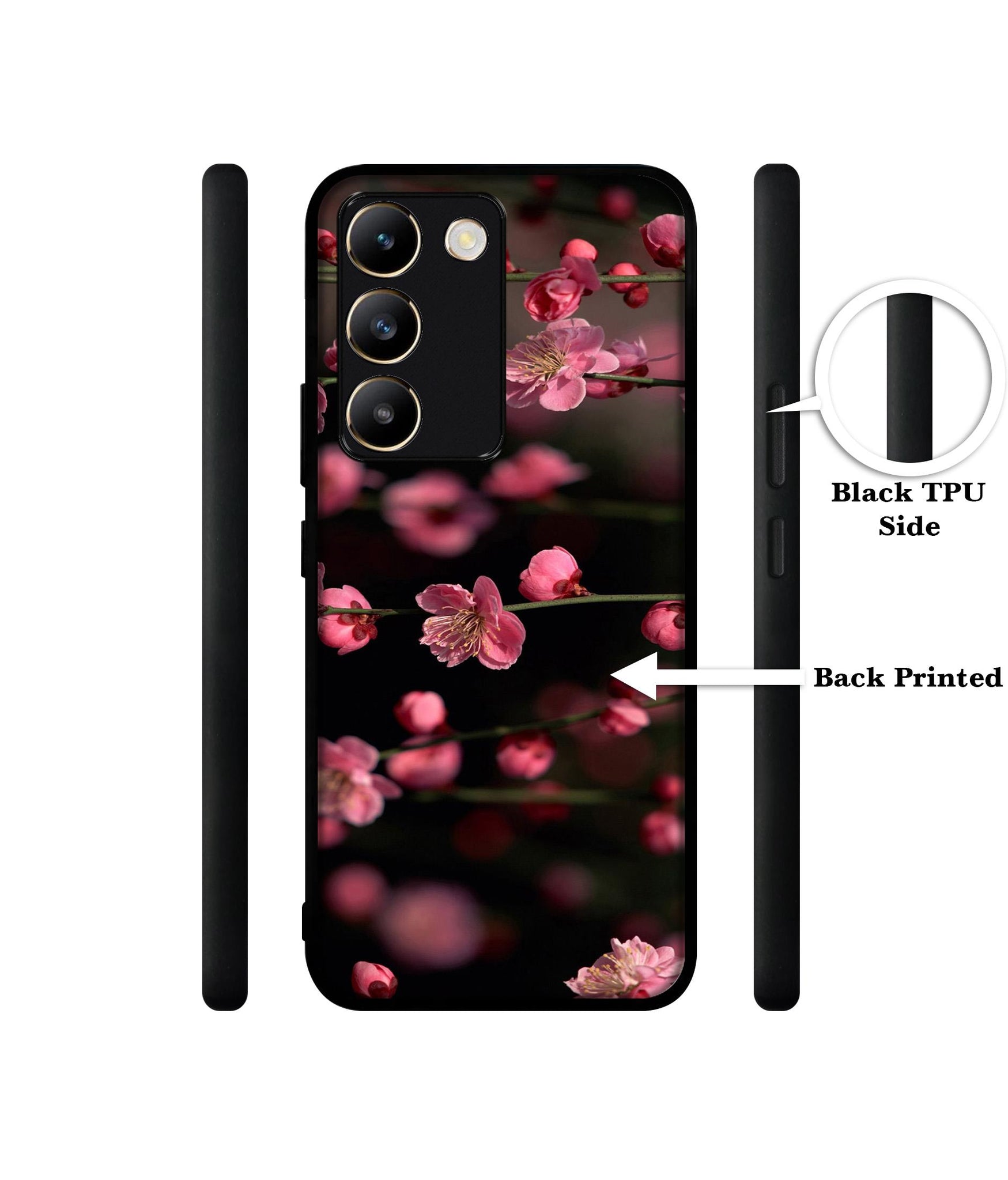 Pink Flowers Design Designer 2D Printed Back Case Cover for Vivo Y200e 5G / T3 5G