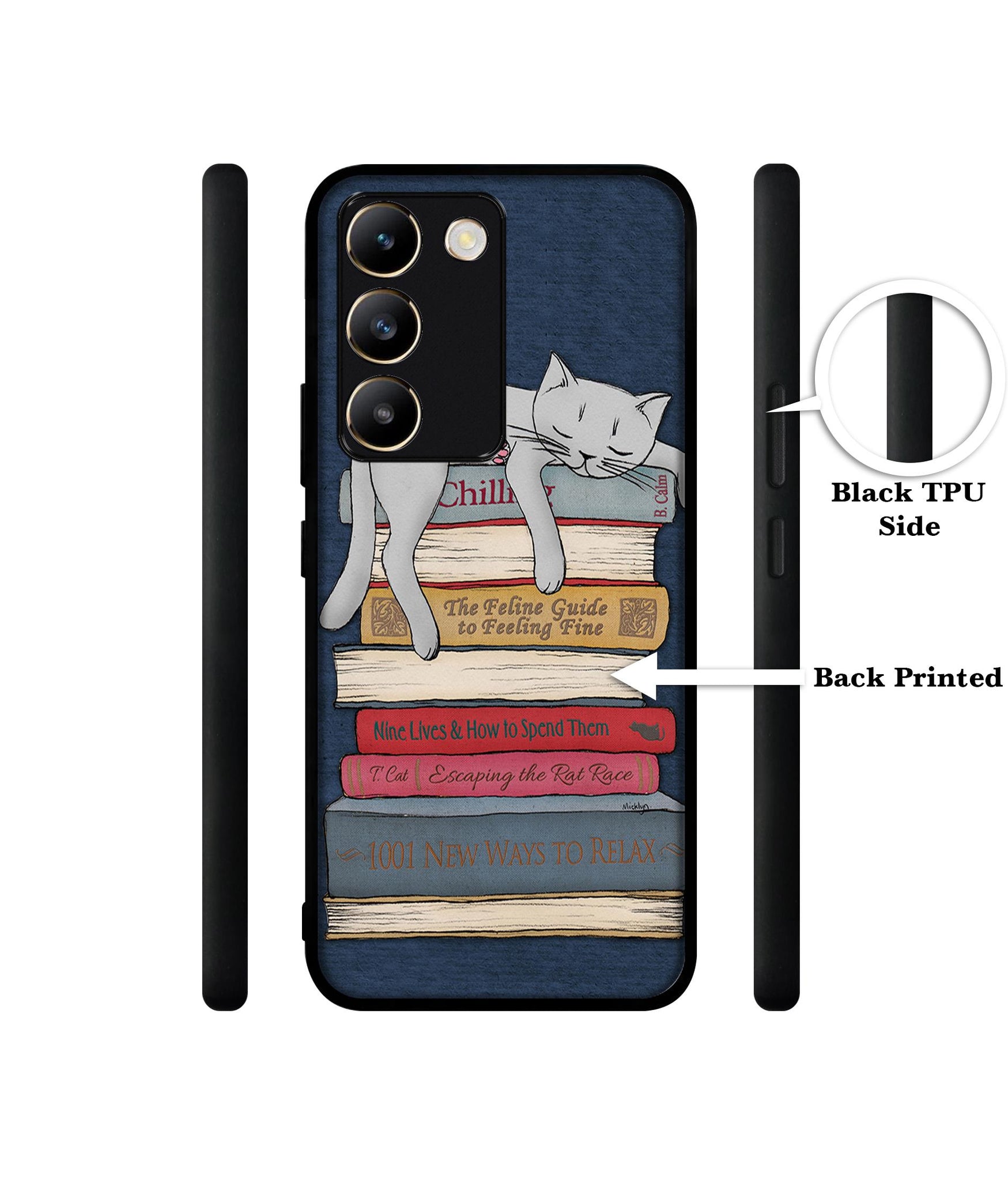 Cat Sleeping On The Books Design Designer 2D Printed Back Case Cover for Vivo Y200e 5G / T3 5G