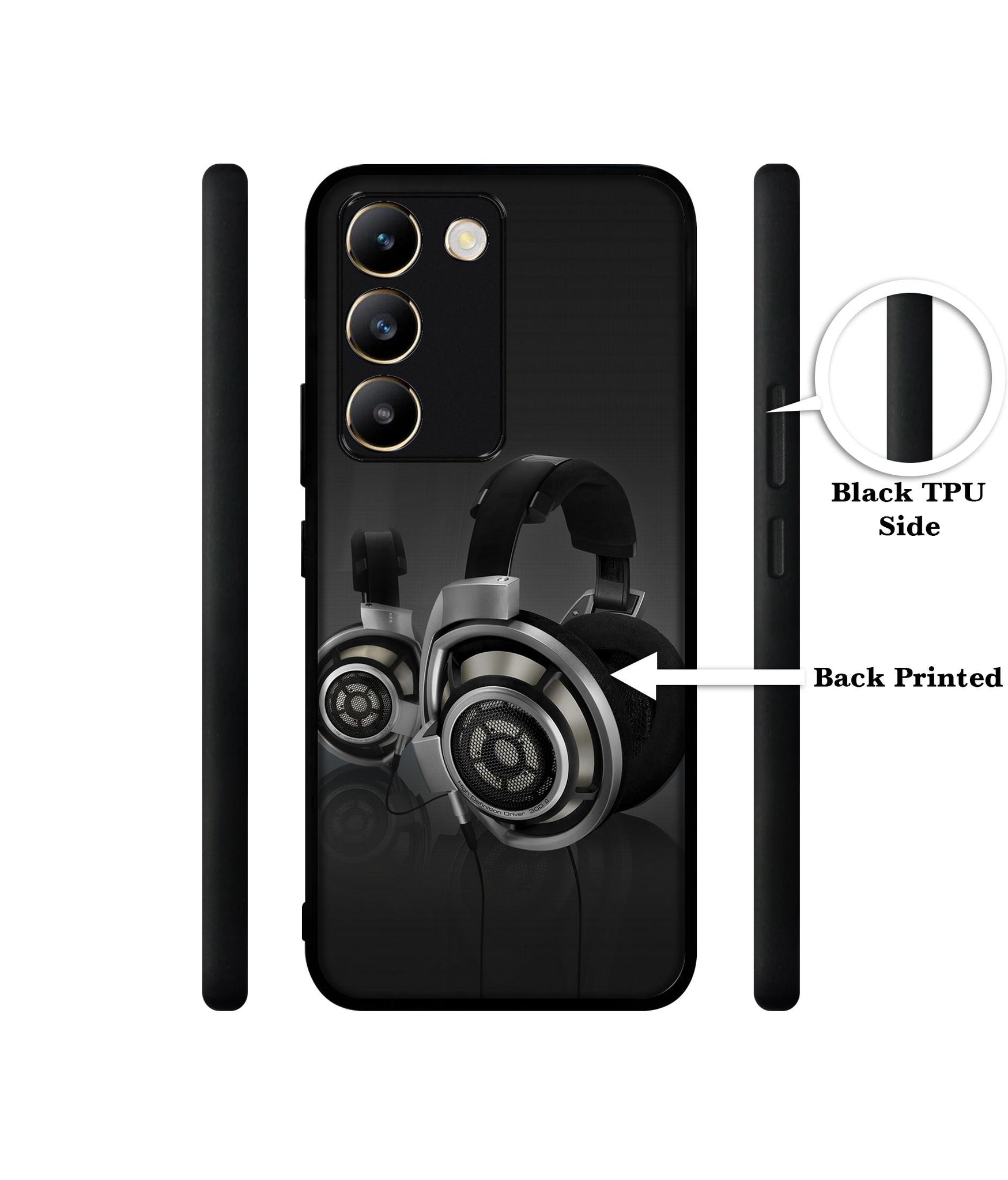 Head Phone Design Designer 2D Printed Back Case Cover for Vivo Y200e 5G / T3 5G