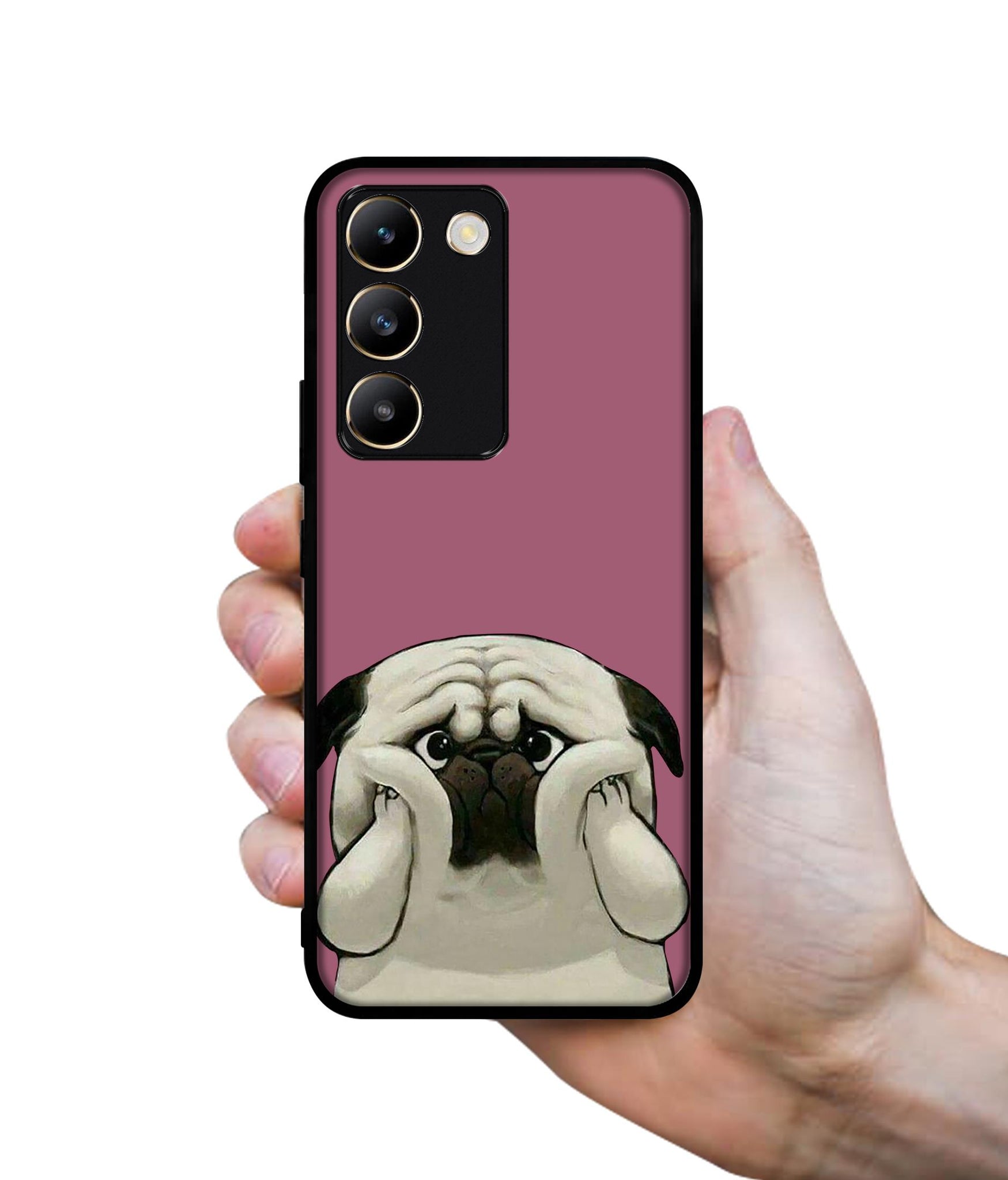 Cute Pug Holding Big Cheeks Design Designer 2D Printed Back Case Cover for Vivo Y200e 5G / T3 5G