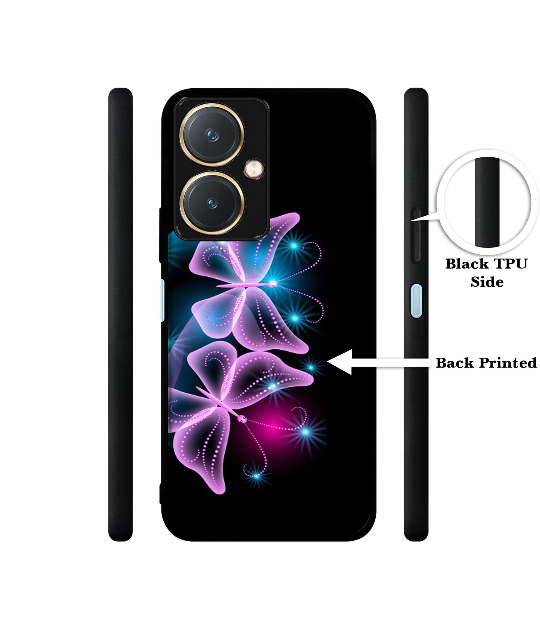 Butterflies Neon Light Design Designer 2D Printed Back Case Cover for Vivo Y27 4G