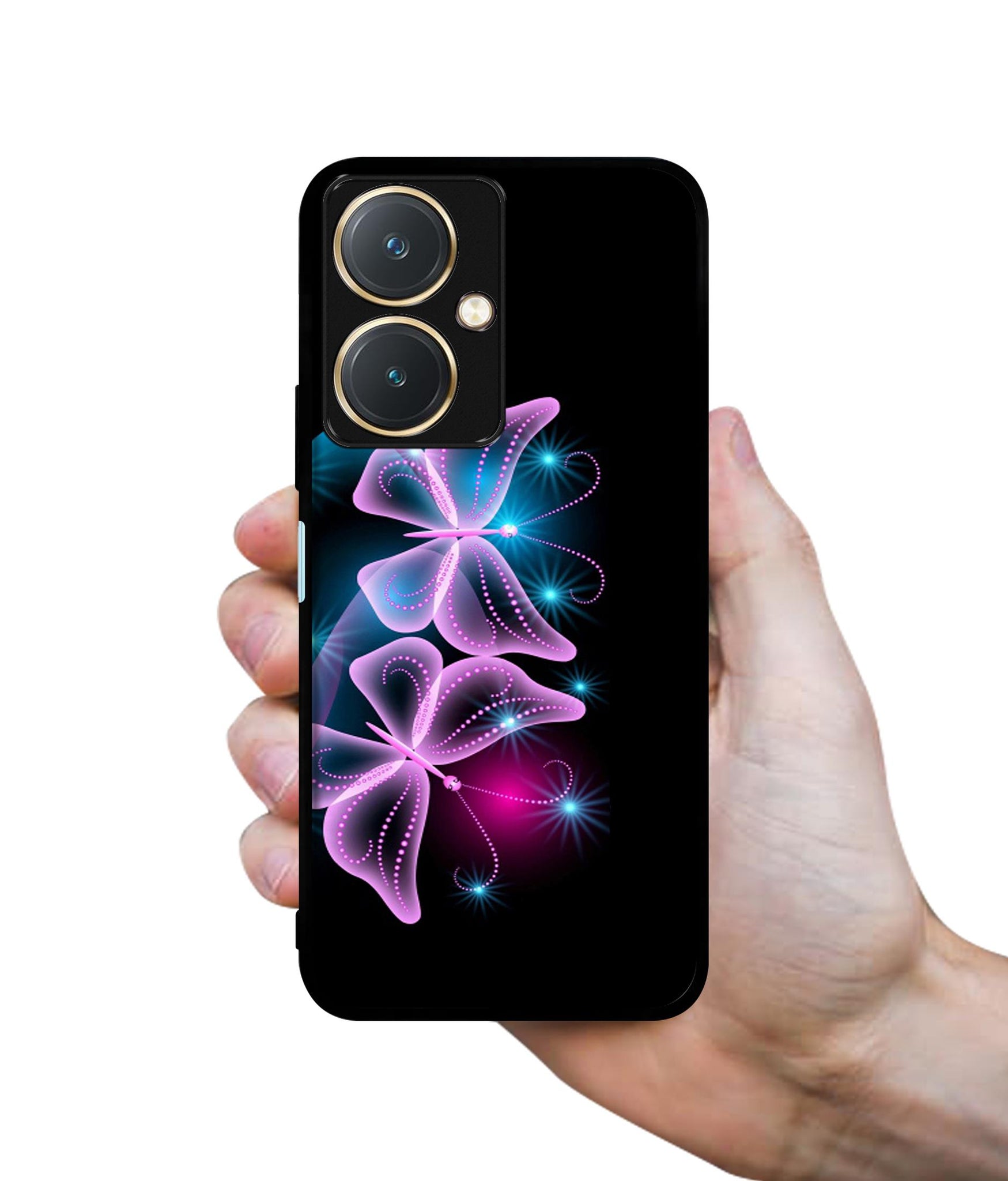 Butterflies Neon Light Design Designer 2D Printed Back Case Cover for Vivo Y27 4G