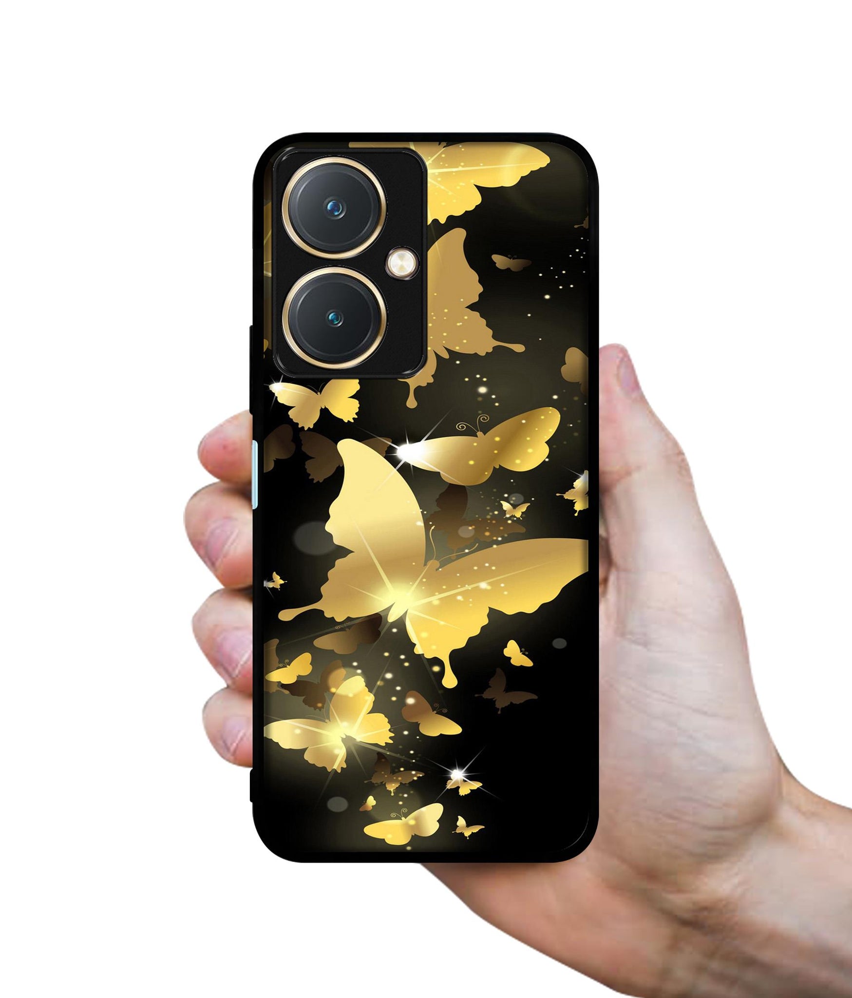 Golden Butterfly Pattern Design Designer 2D Printed Back Case Cover for Vivo Y27 4G