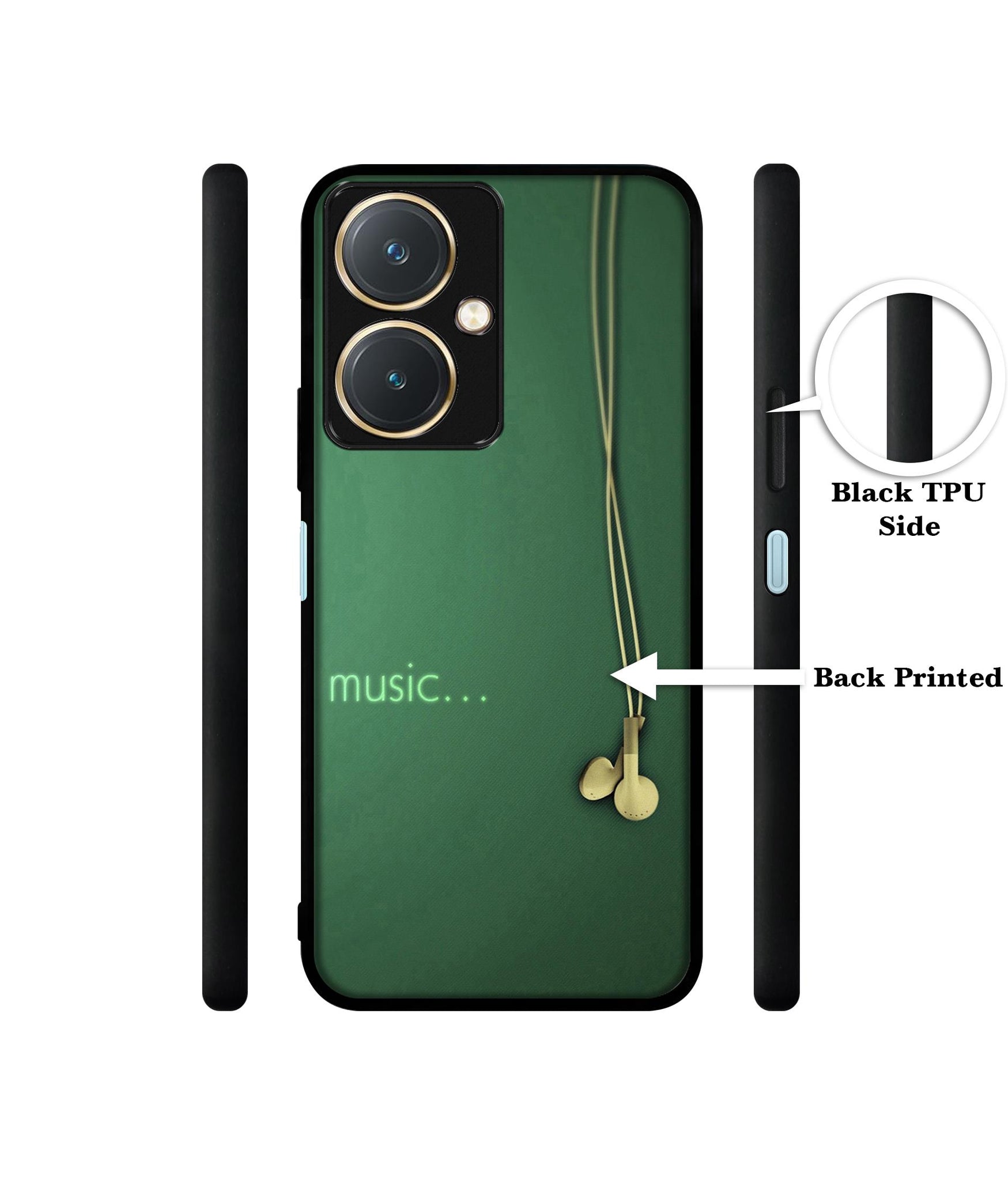 Headphone Music Design Designer 2D Printed Back Case Cover for Vivo Y27 4G
