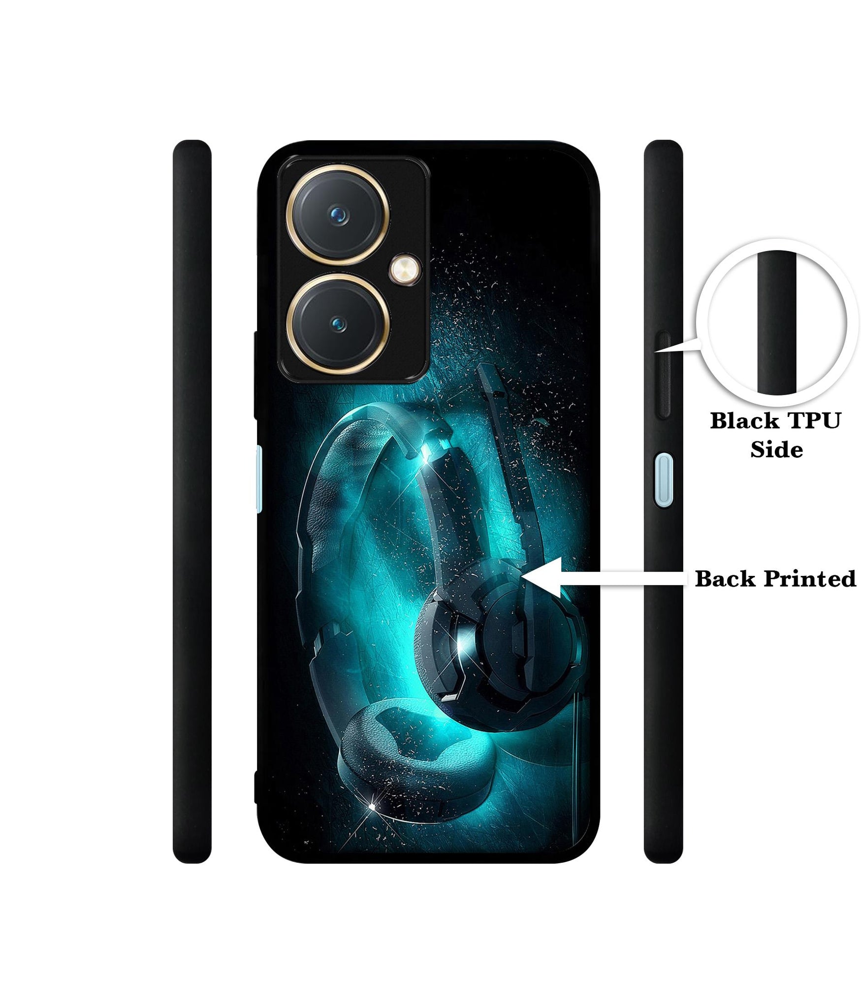 Cool Headphone Design Designer 2D Printed Back Case Cover for Vivo Y27 4G
