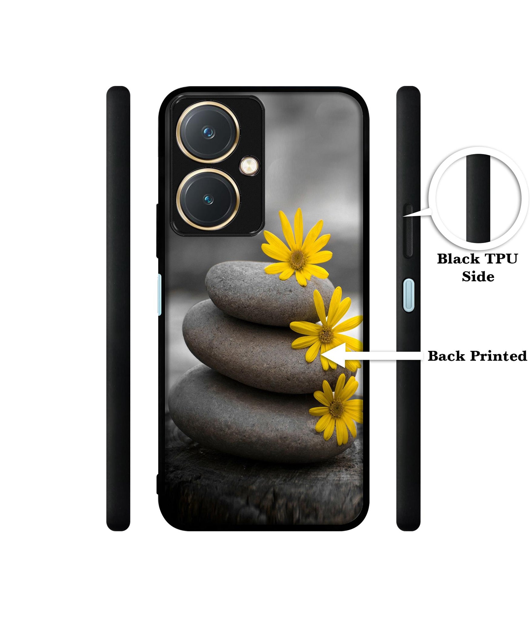Stones And Flower Design Designer 2D Printed Back Case Cover for Vivo Y27 4G