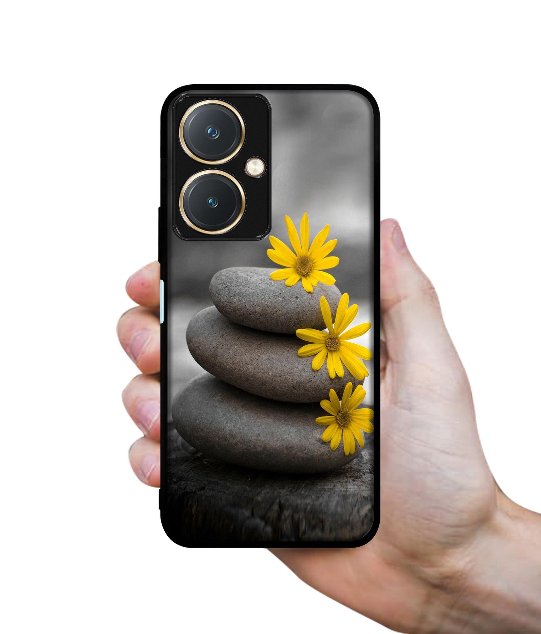 Stones And Flower Design Designer 2D Printed Back Case Cover for Vivo Y27 4G