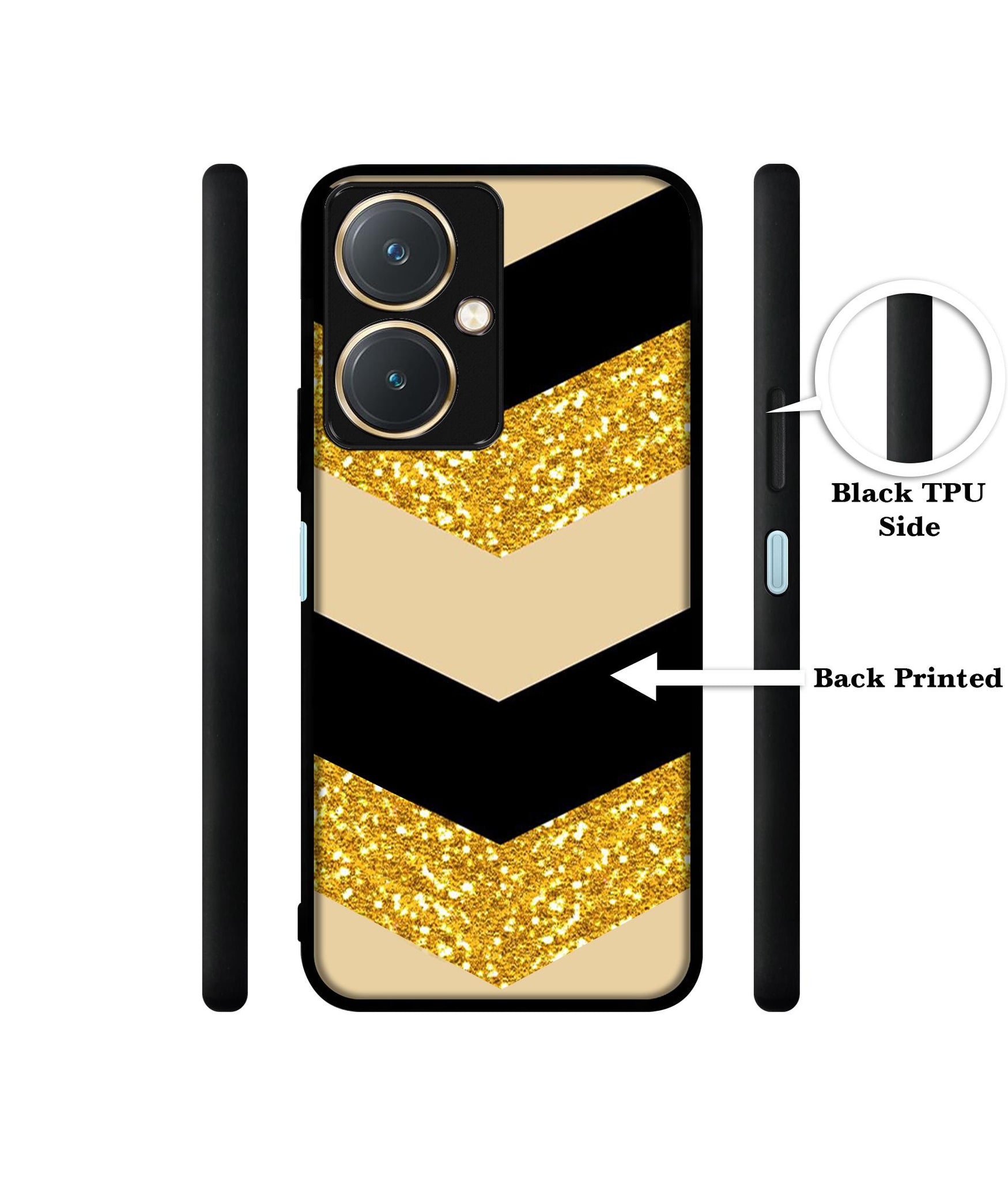 Black & Gold Design Designer 2D Printed Back Case Cover for Vivo Y27 4G