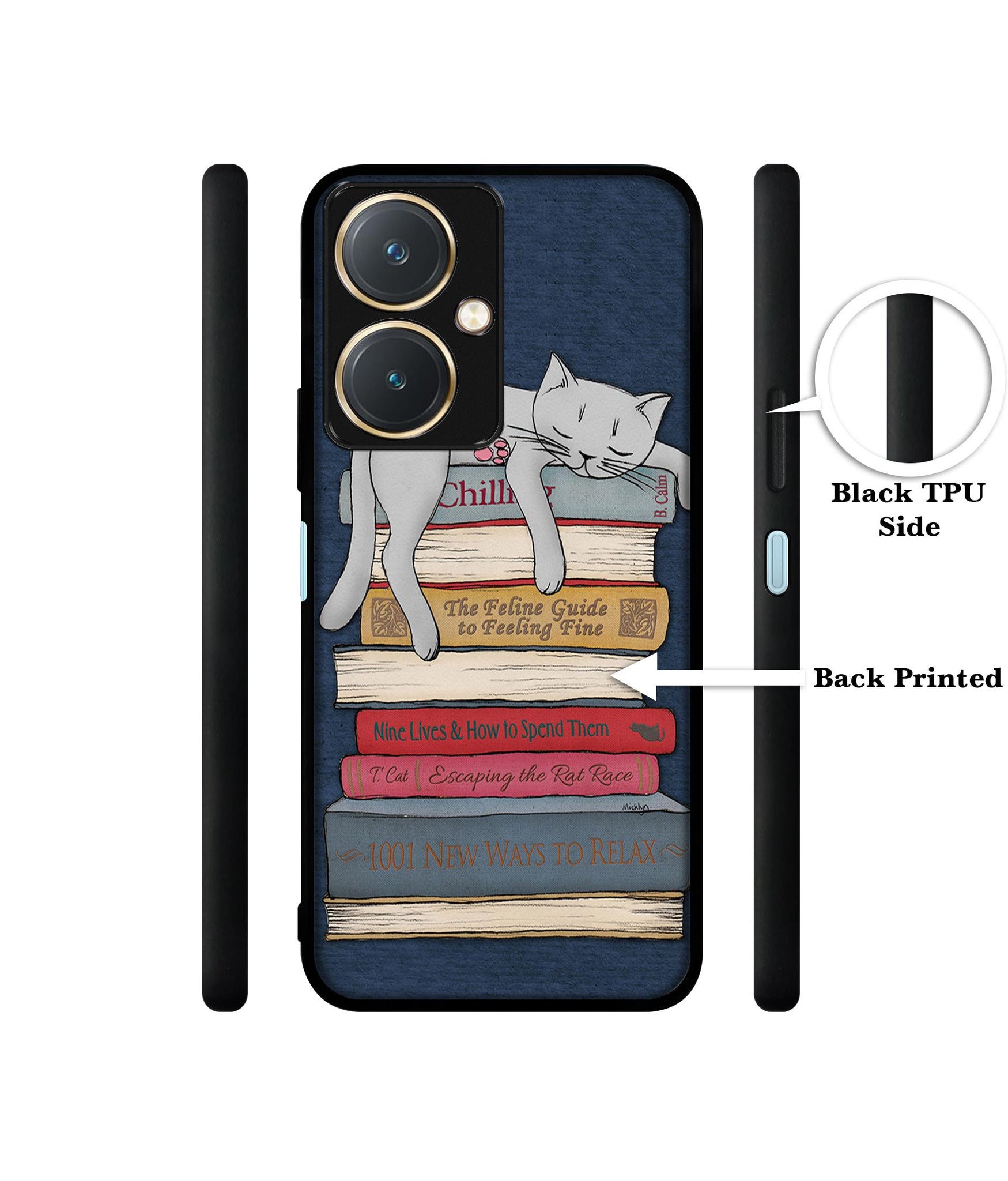 Cat Sleeping On The Books Design Designer 2D Printed Back Case Cover for Vivo Y27 4G