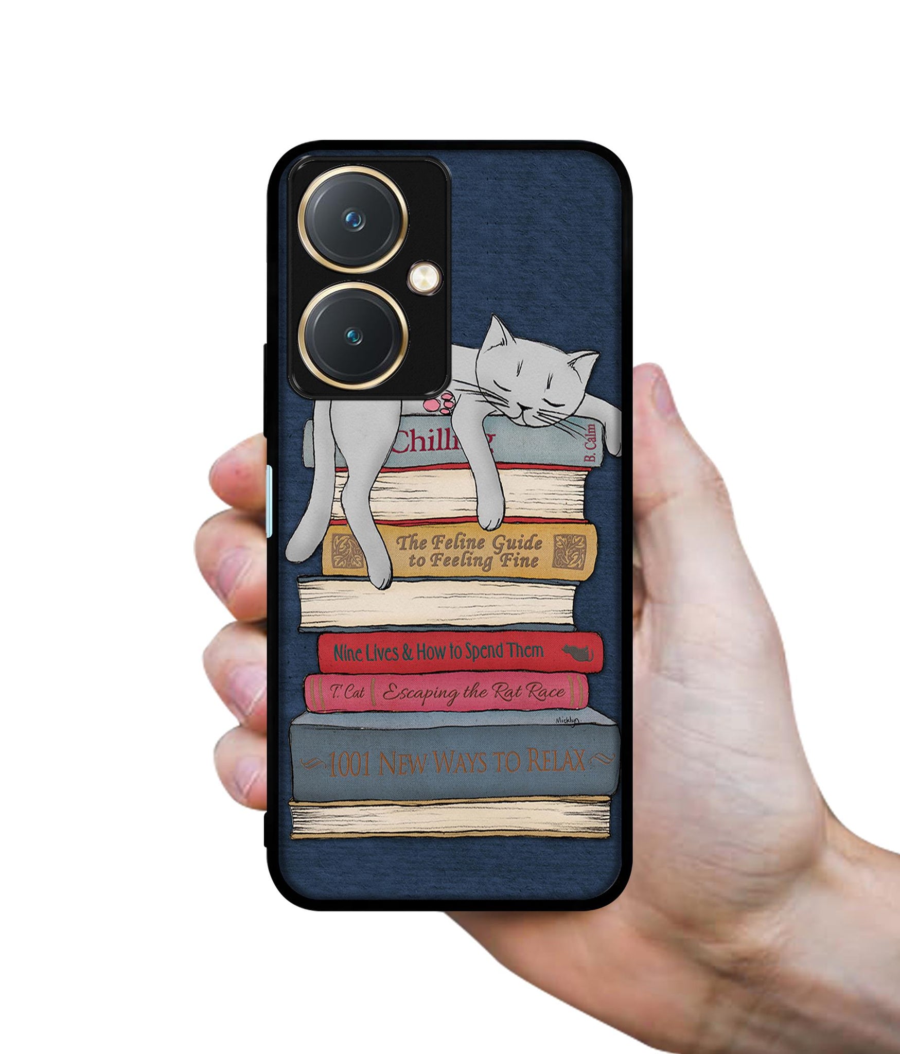 Cat Sleeping On The Books Design Designer 2D Printed Back Case Cover for Vivo Y27 4G