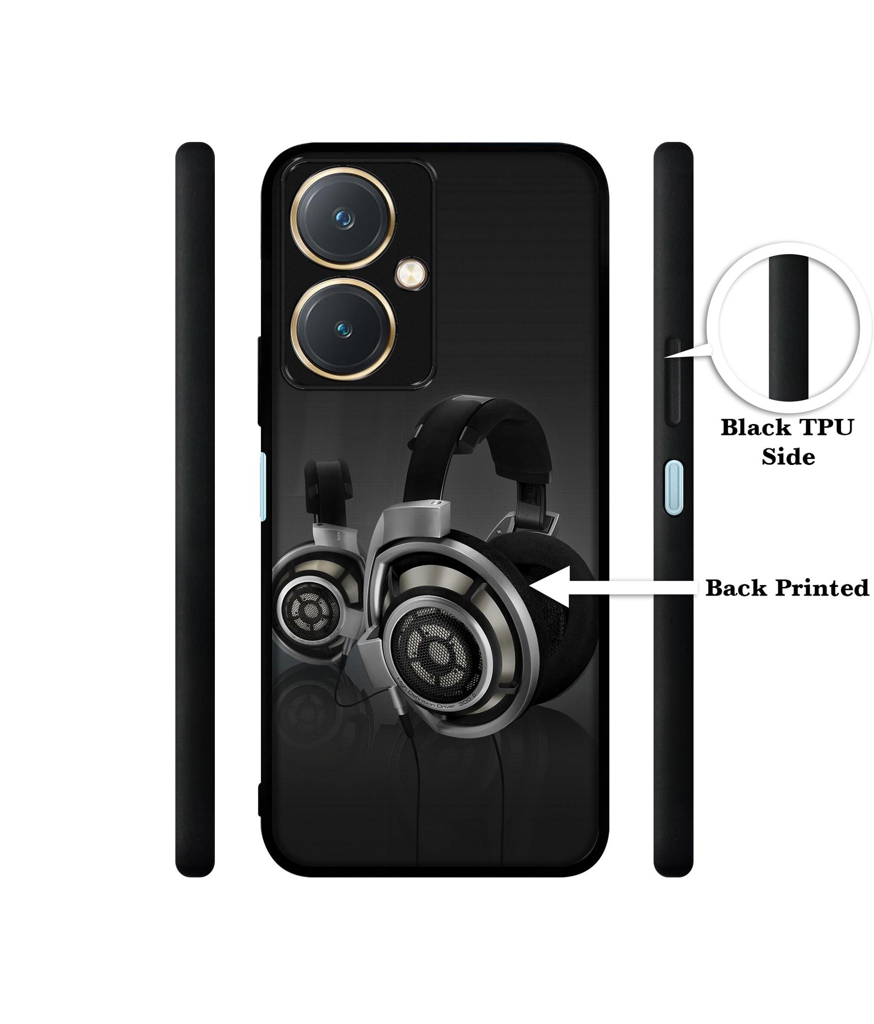 Head Phone Design Designer 2D Printed Back Case Cover for Vivo Y27 4G