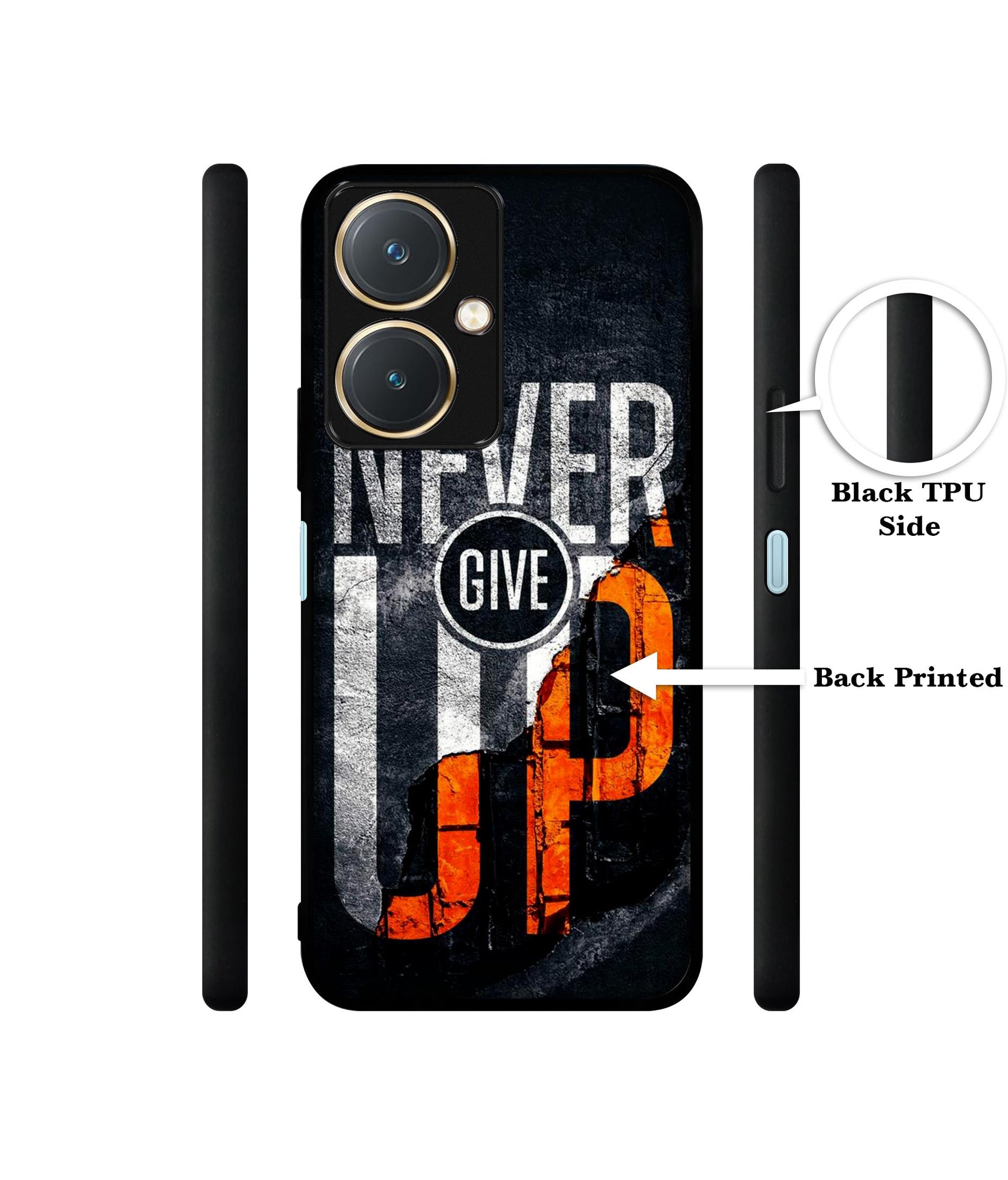 Never Give Up Design Designer 2D Printed Back Case Cover for Vivo Y27 4G