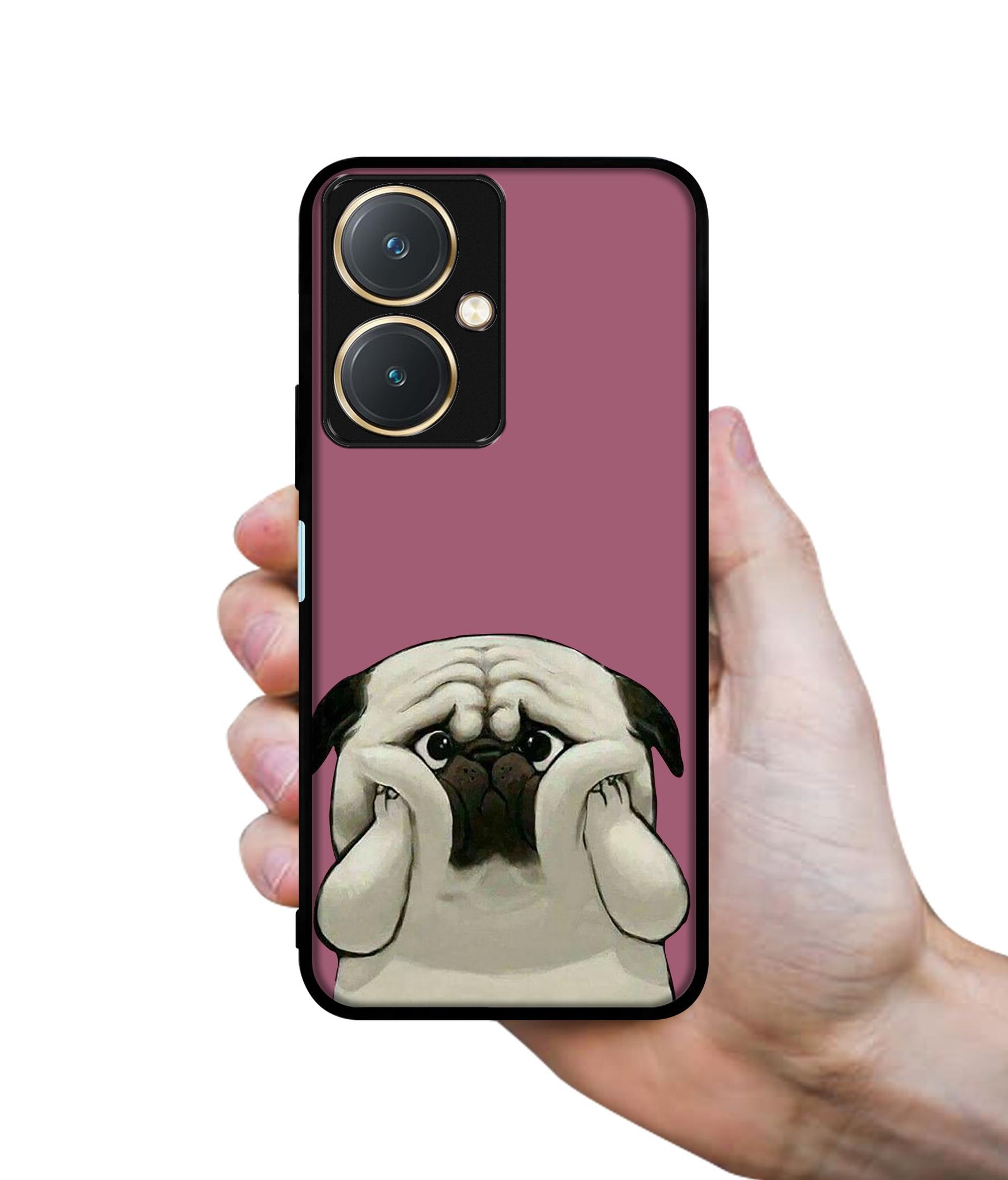 Cute Pug Holding Big Cheeks Design Designer 2D Printed Back Case Cover for Vivo Y27 4G